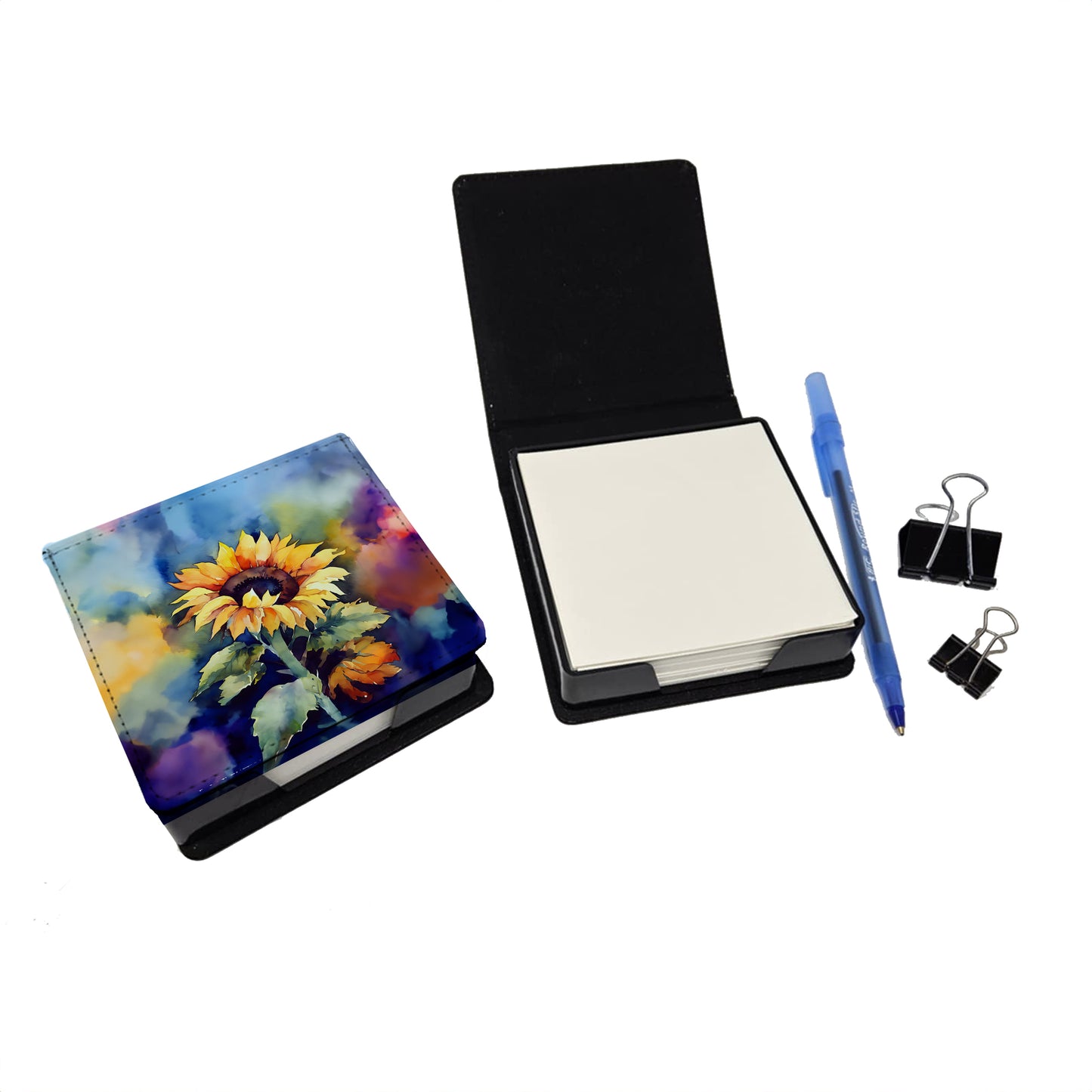 Sunflowers in Watercolor PU Leather Note Paper Holder