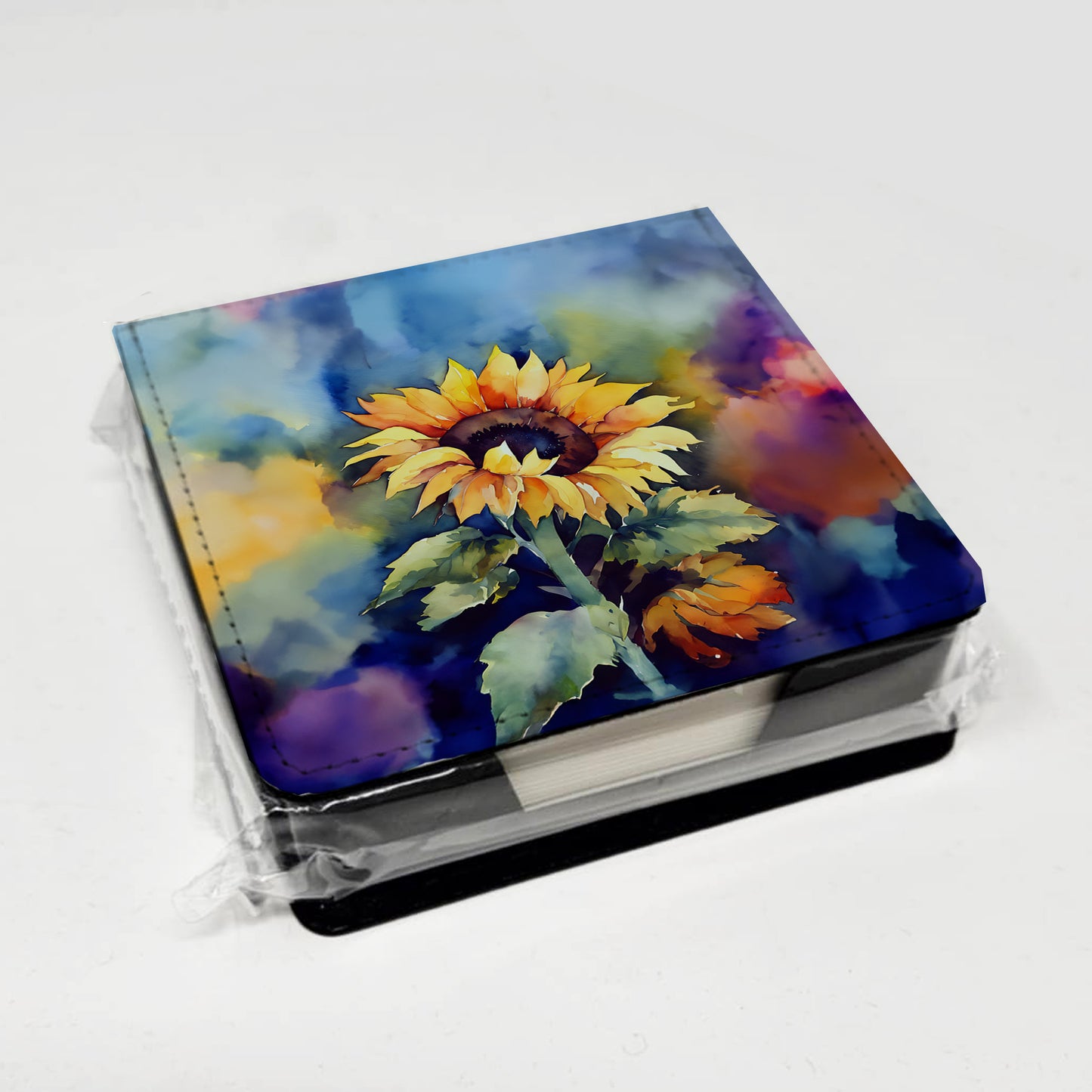 Sunflowers in Watercolor PU Leather Note Paper Holder
