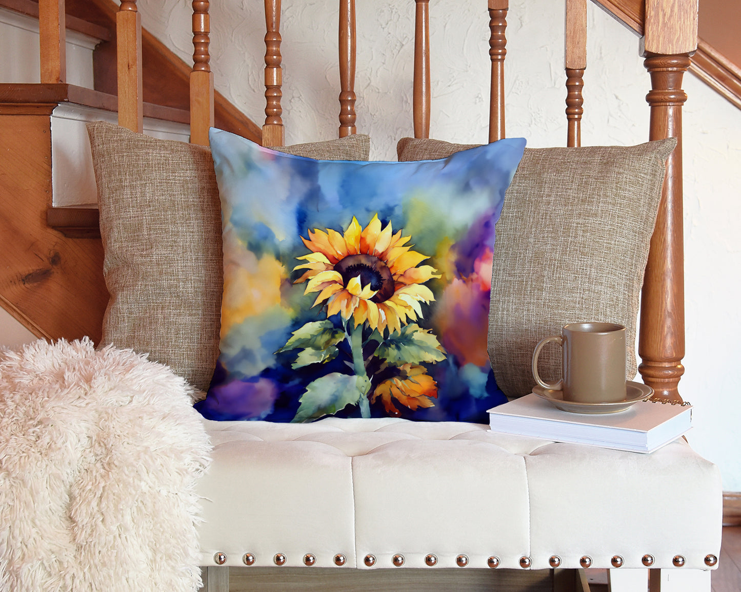 Sunflowers in Watercolor Throw Pillow