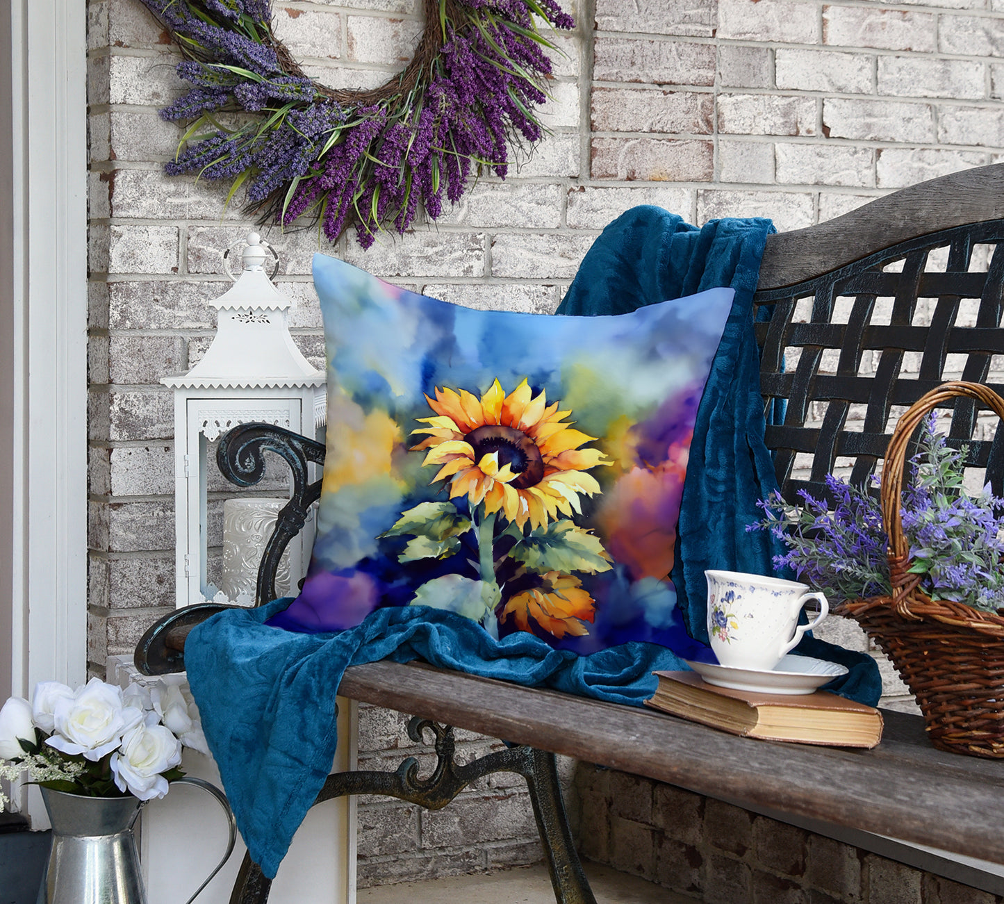 Sunflowers in Watercolor Throw Pillow