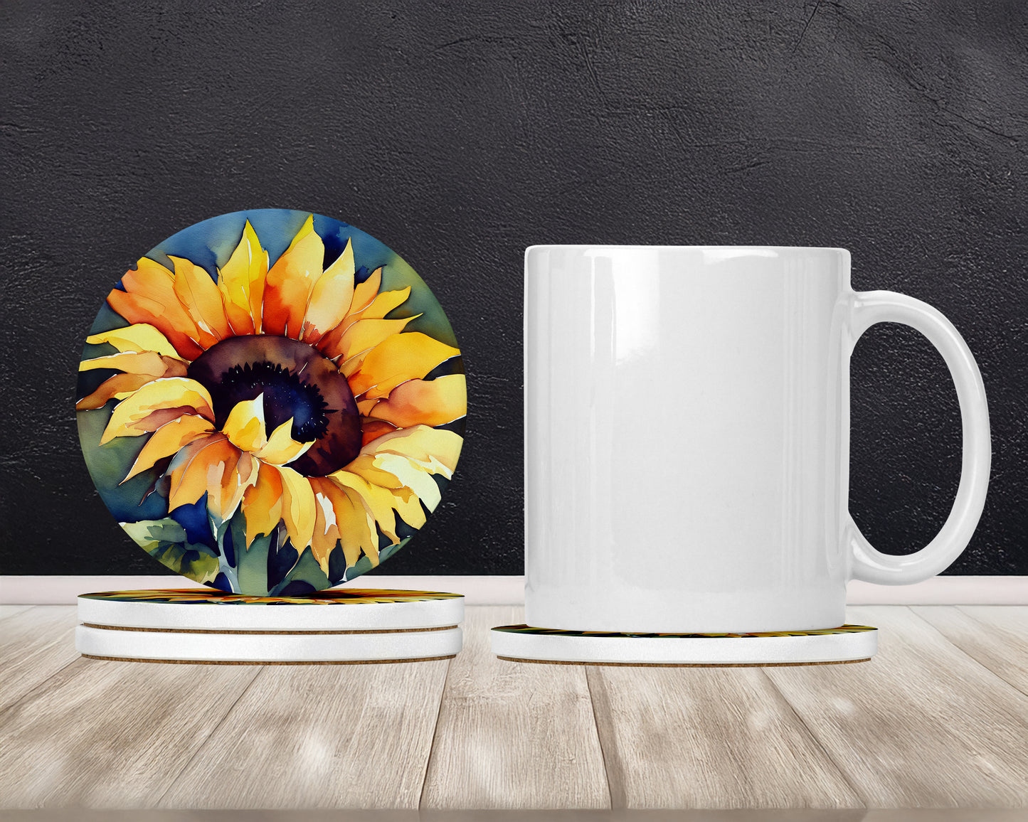 Sunflowers in Watercolor Large Sandstone Coasters Pack of 4
