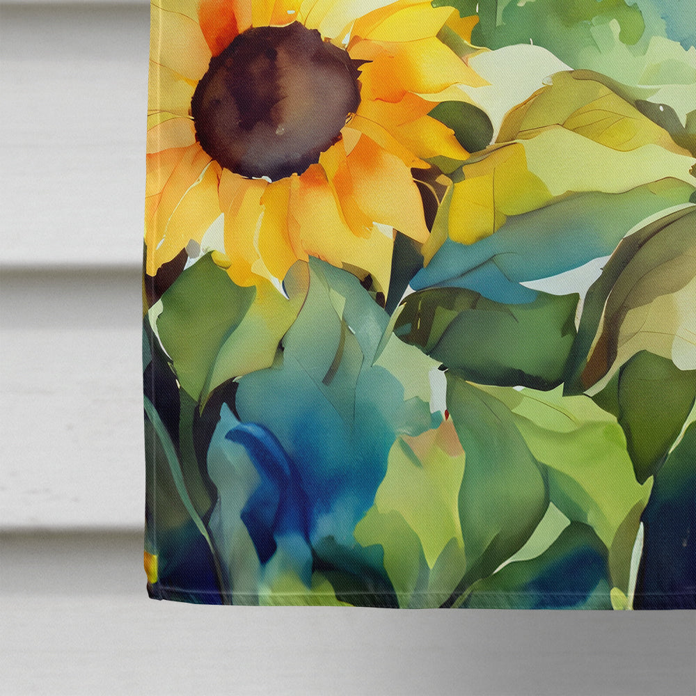 Sunflowers in Watercolor House Flag