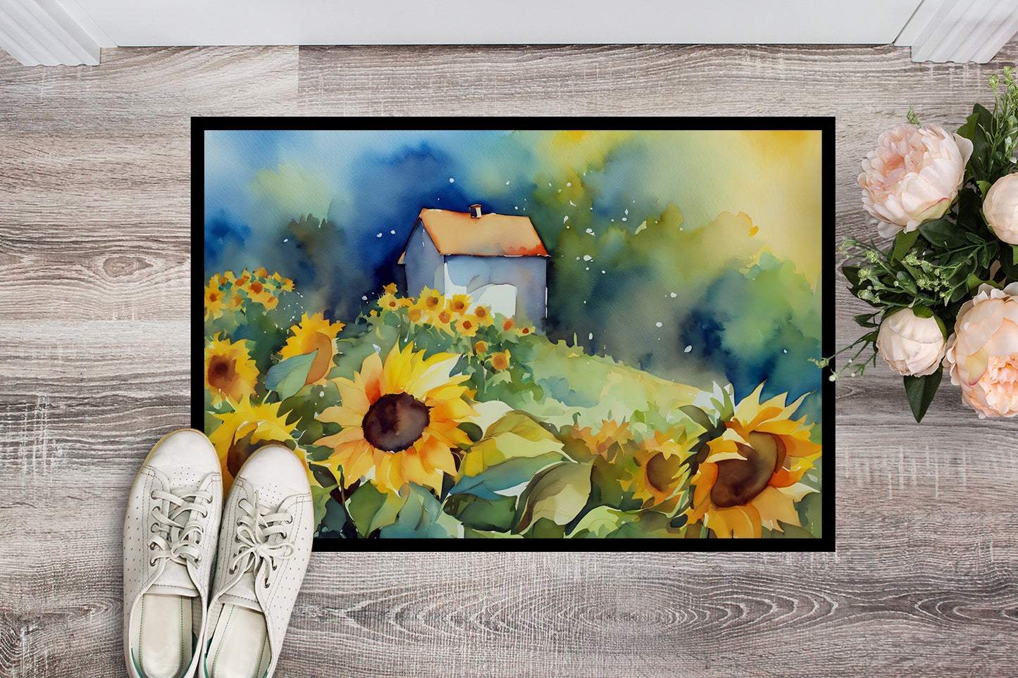 Sunflowers in Watercolor Doormat