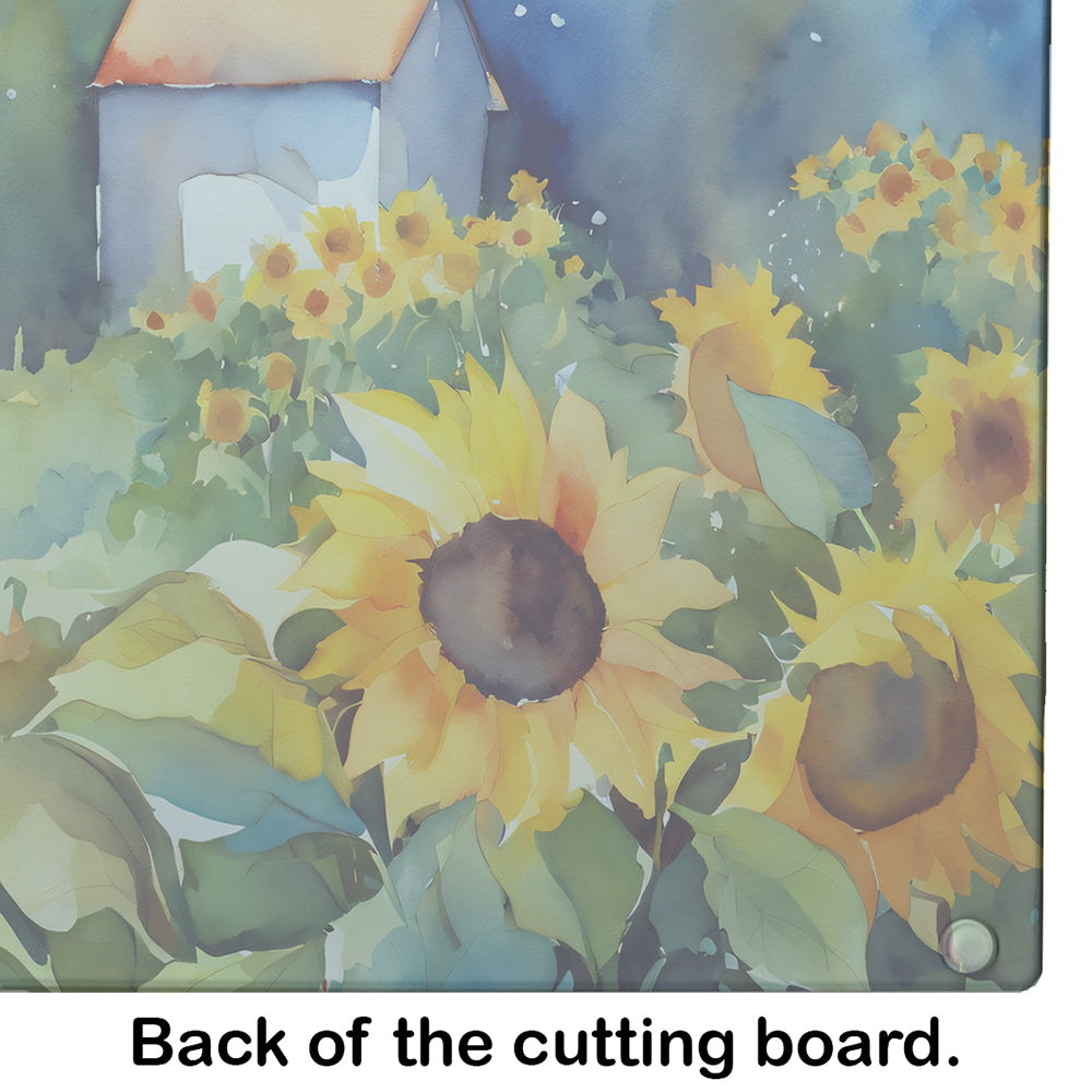 Sunflowers in Watercolor Glass Cutting Board