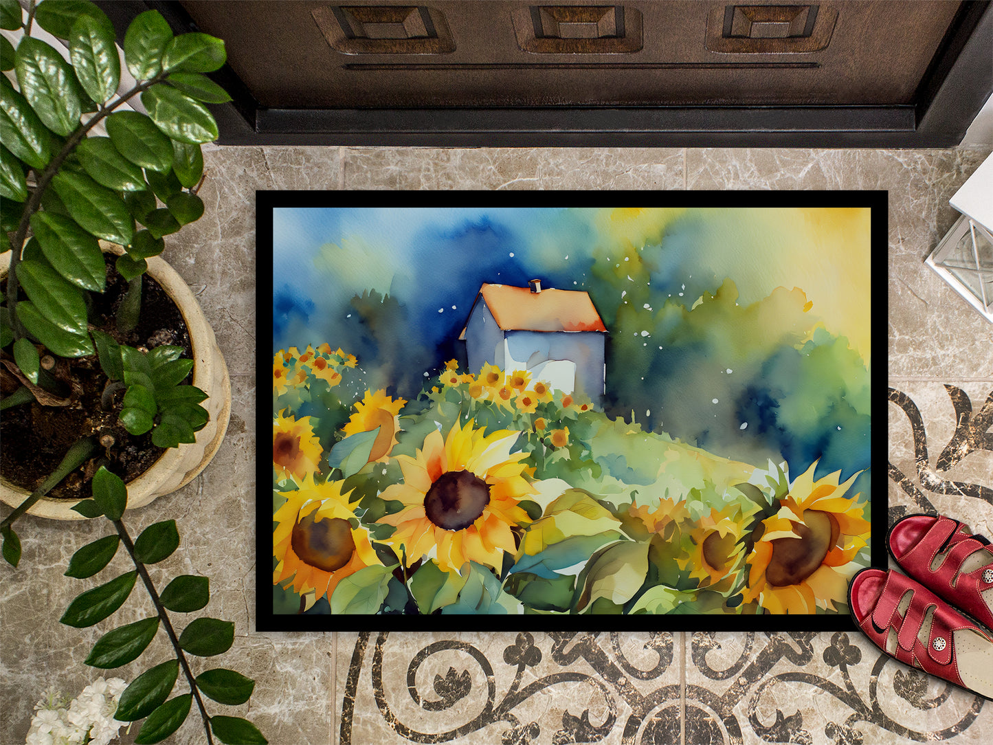 Sunflowers in Watercolor Doormat