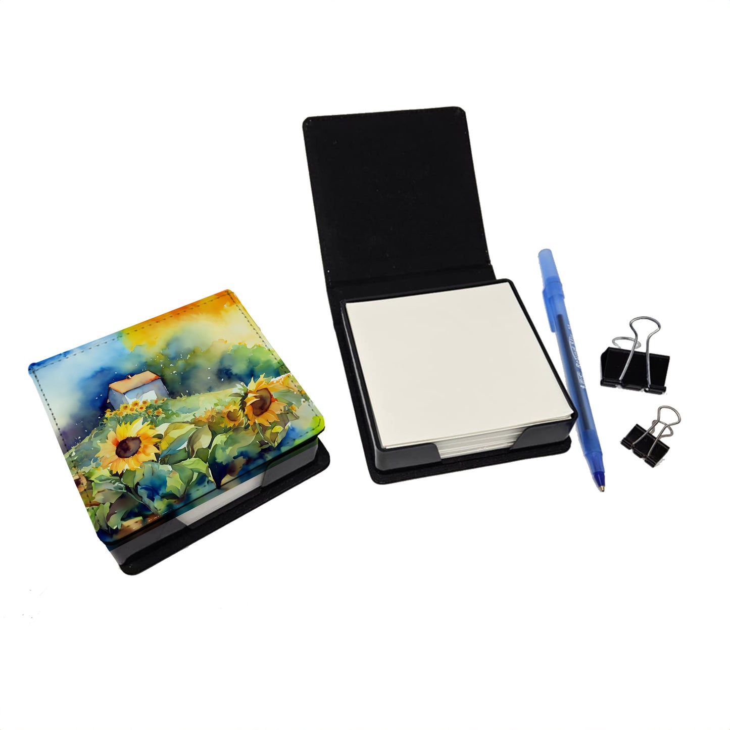 Sunflowers in Watercolor PU Leather Note Paper Holder