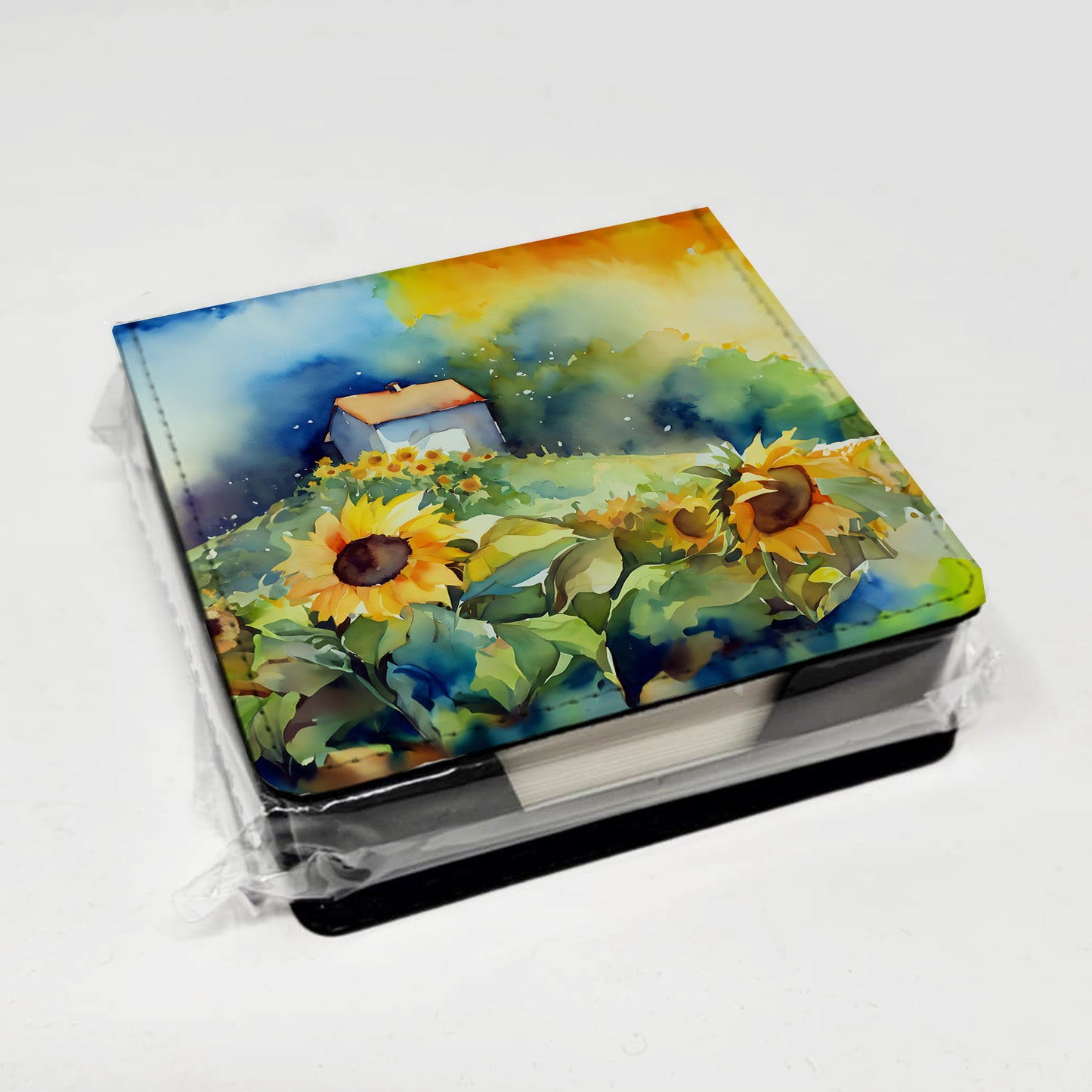 Sunflowers in Watercolor PU Leather Note Paper Holder