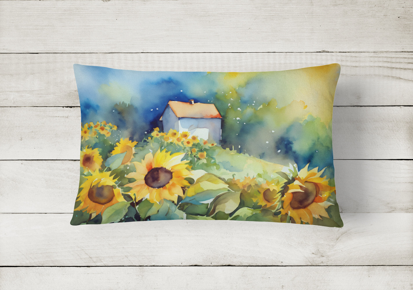 Sunflowers in Watercolor Throw Pillow