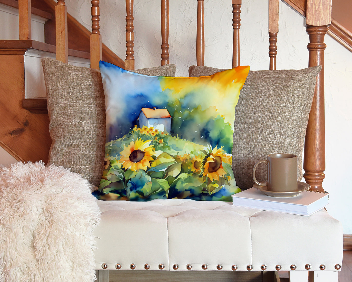 Sunflowers in Watercolor Throw Pillow