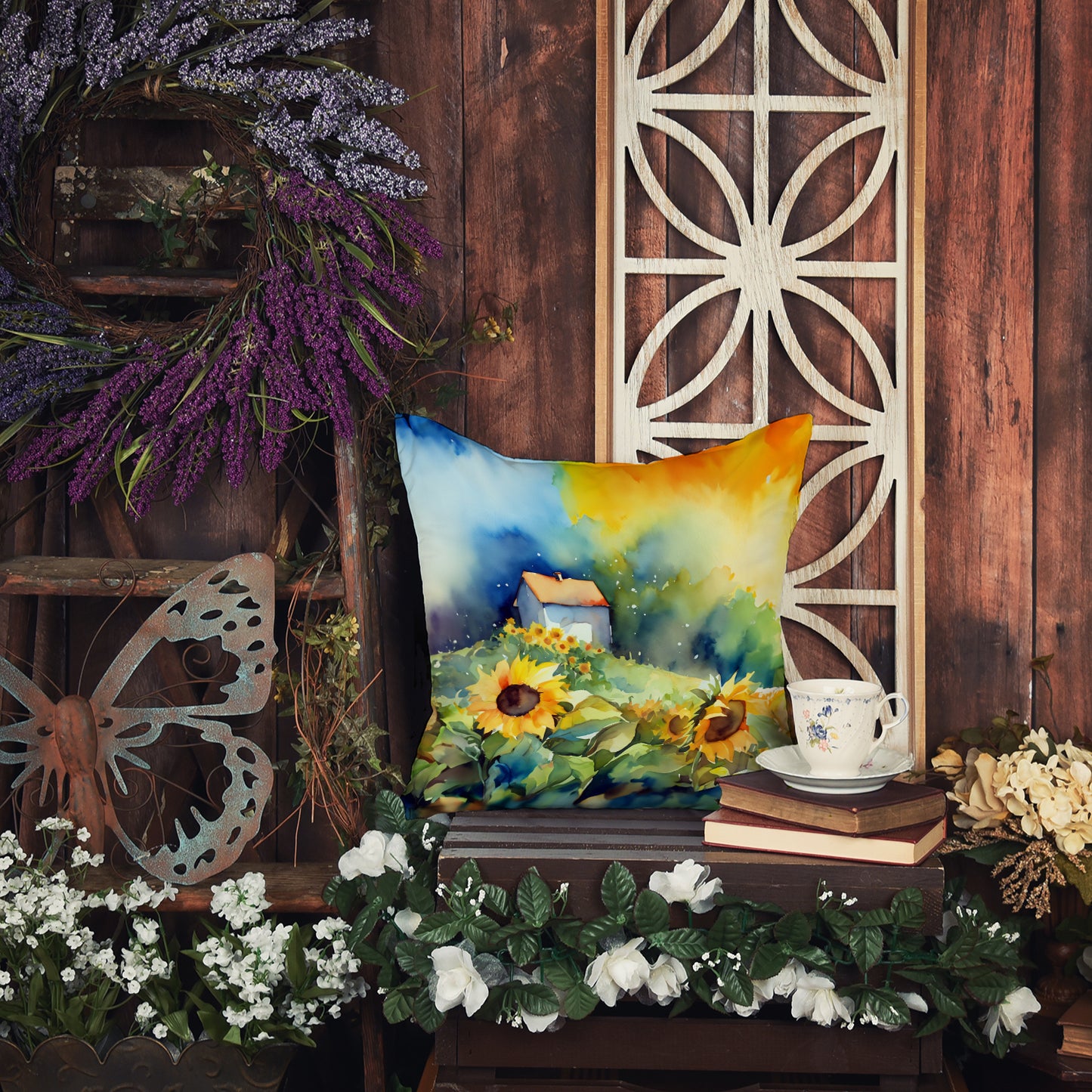 Sunflowers in Watercolor Throw Pillow