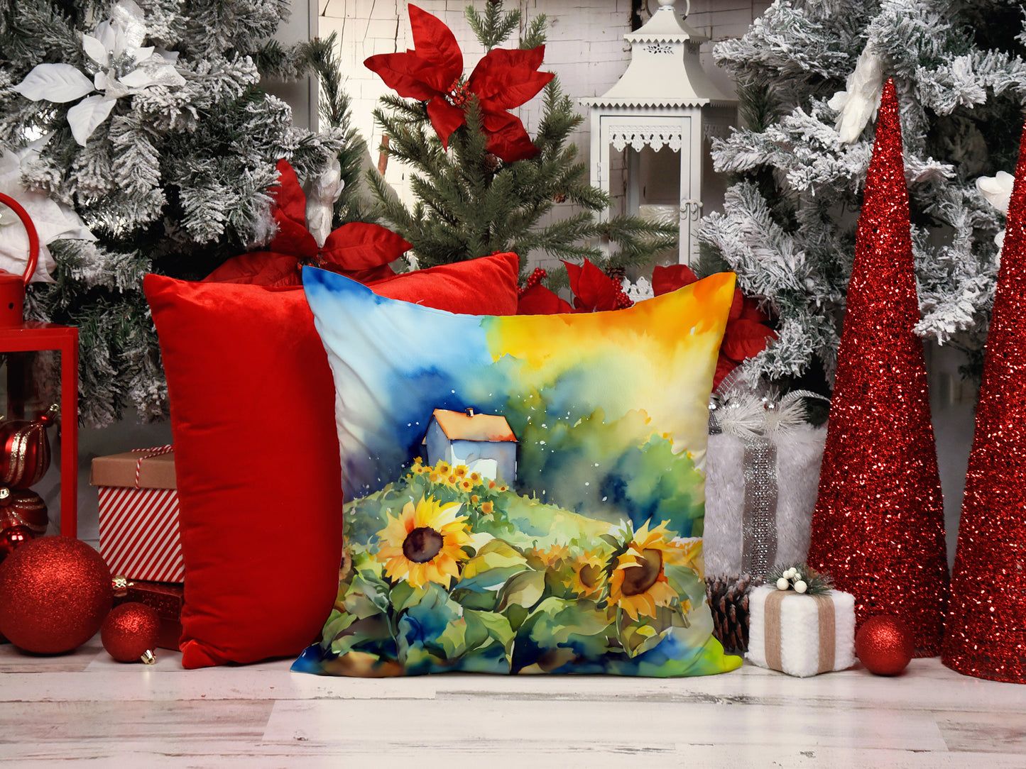 Sunflowers in Watercolor Throw Pillow