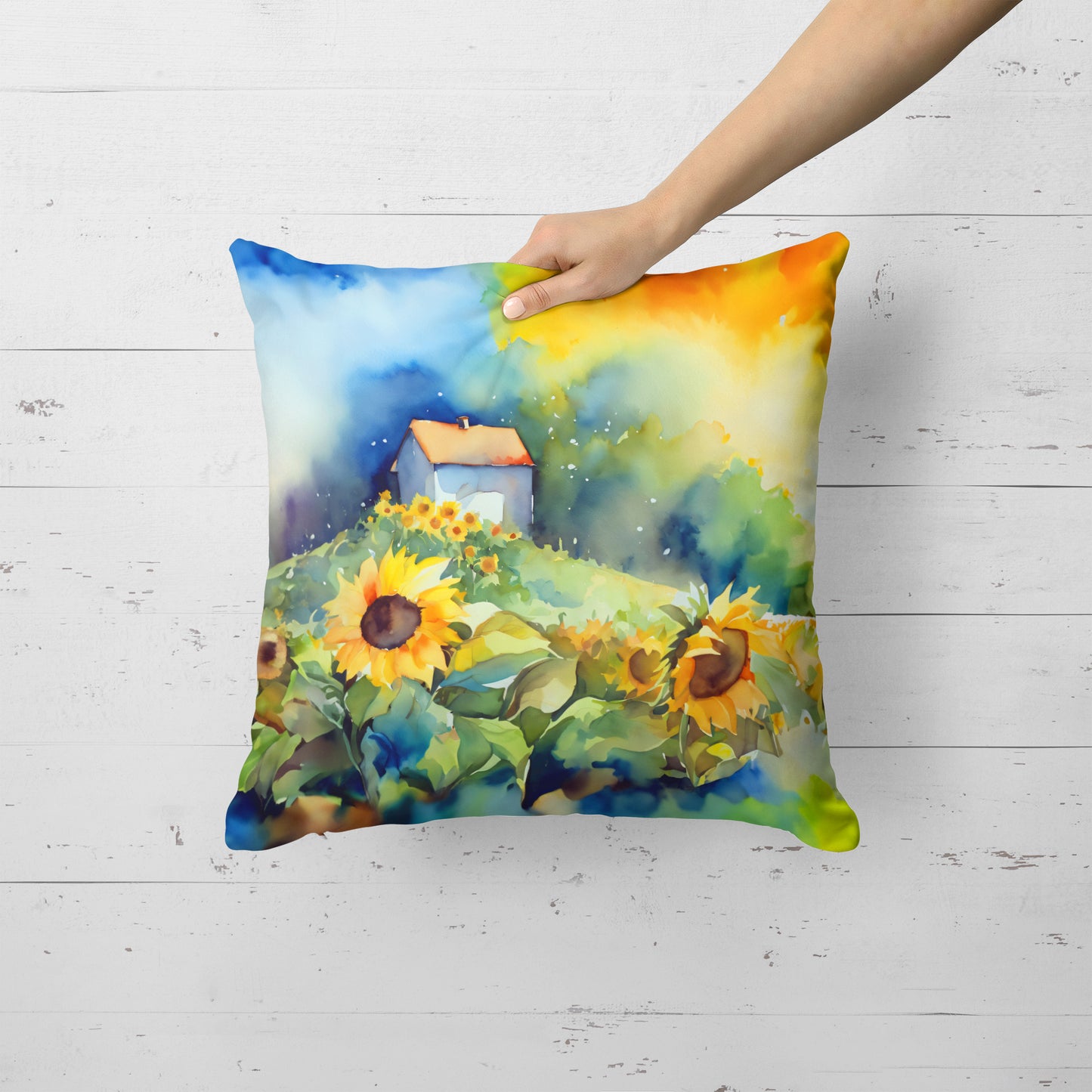 Sunflowers in Watercolor Throw Pillow