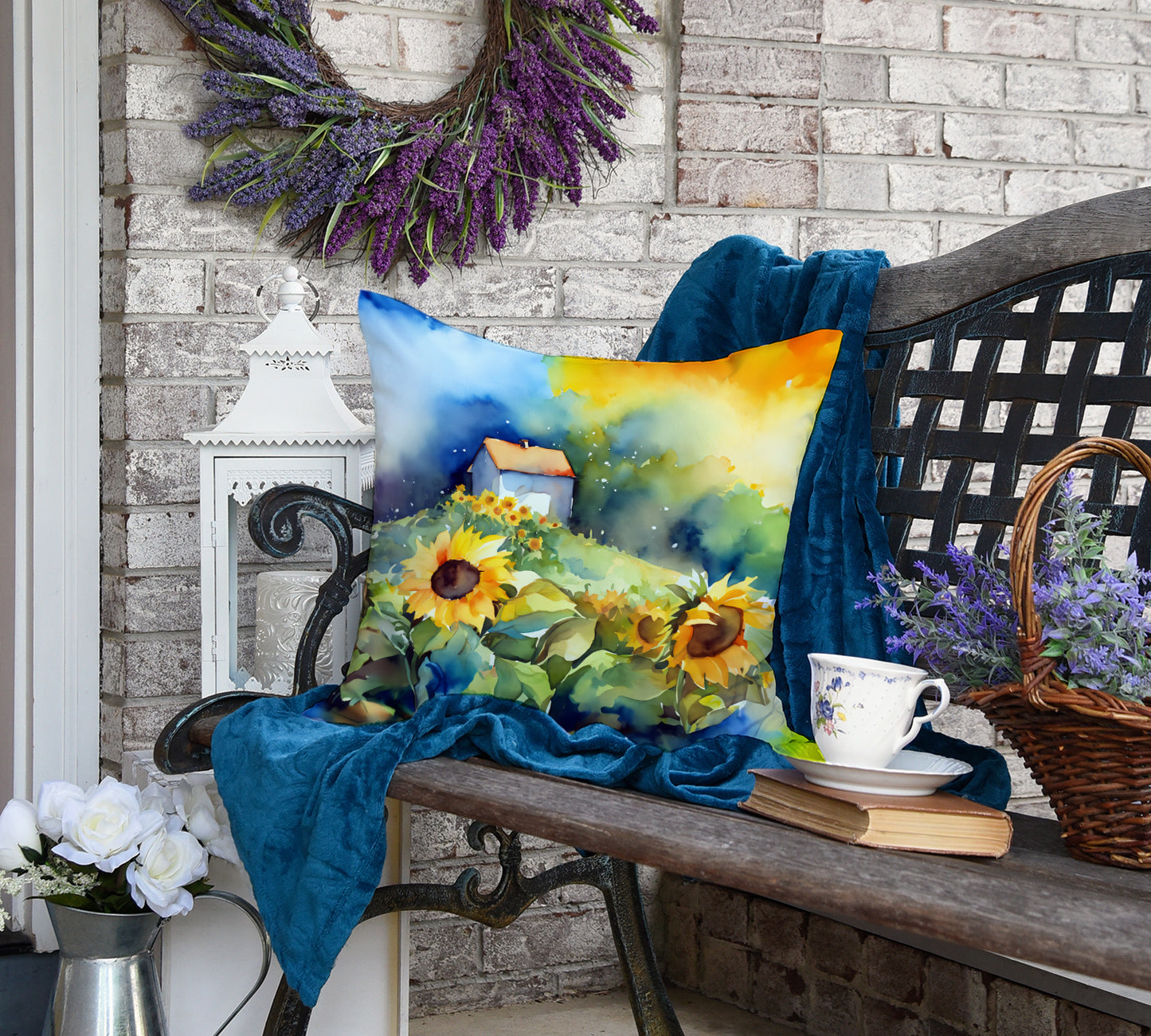 Sunflowers in Watercolor Throw Pillow