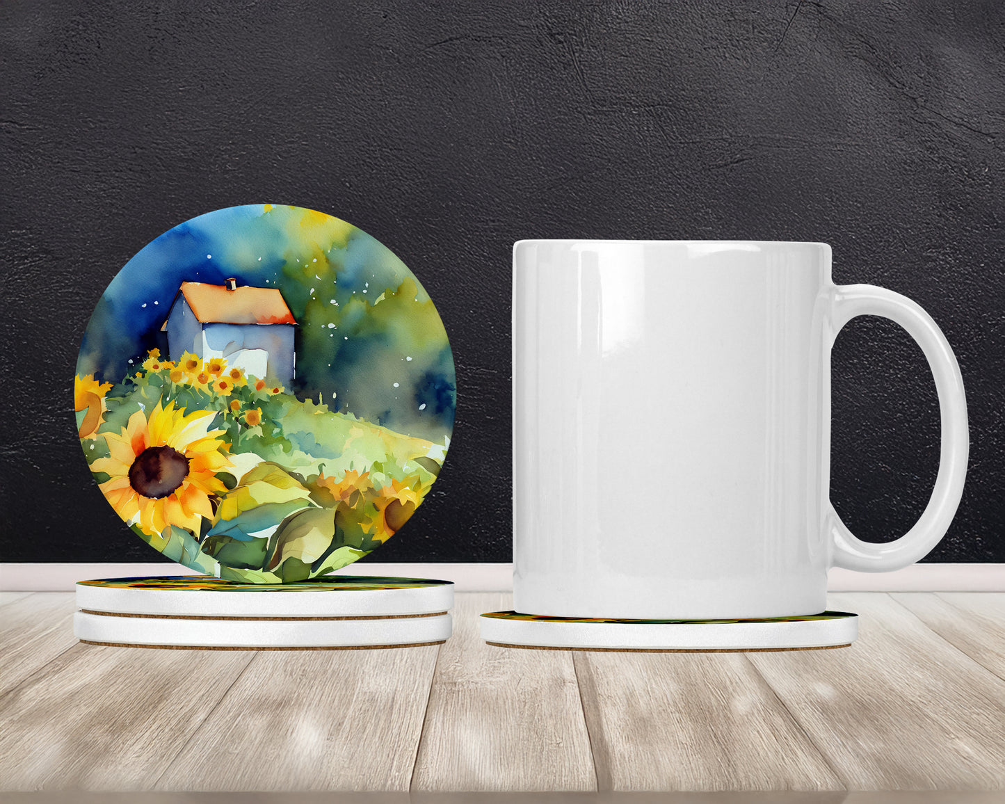 Sunflowers in Watercolor Large Sandstone Coasters Pack of 4