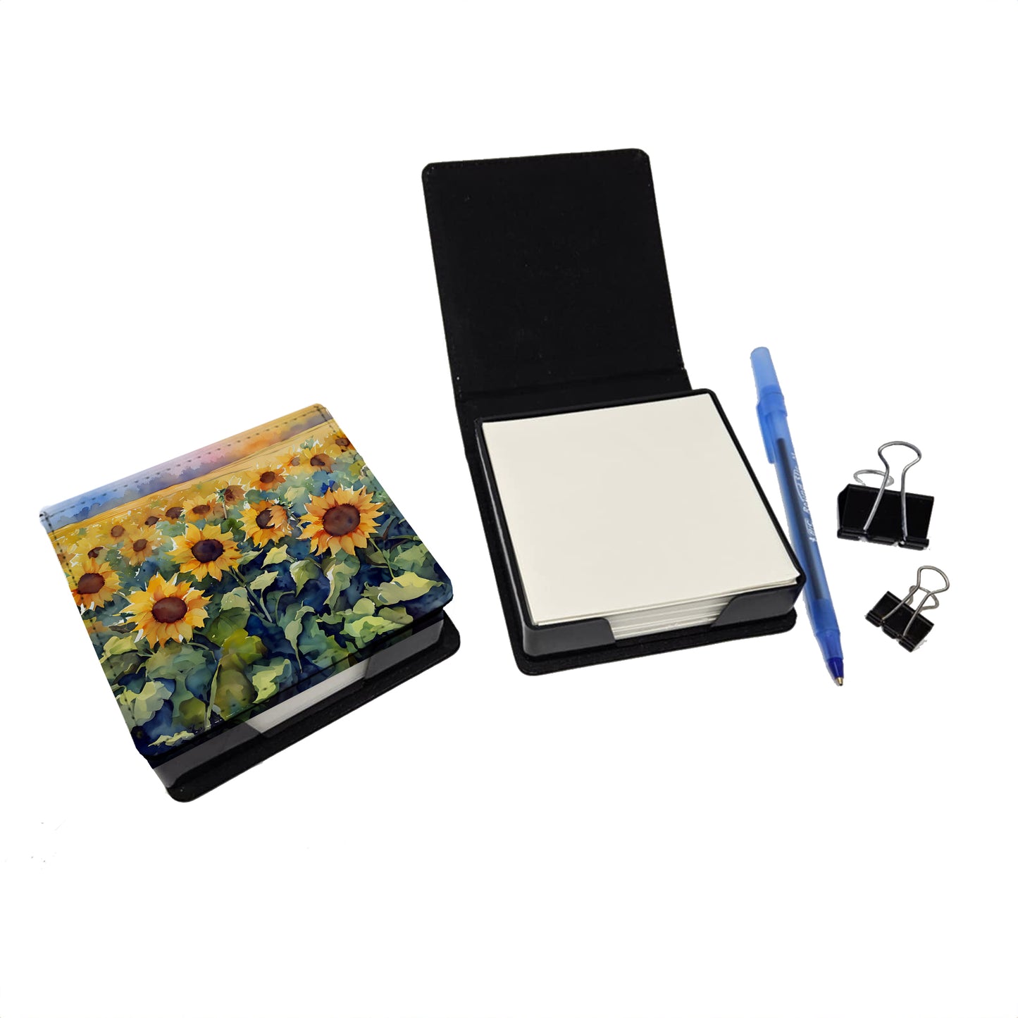 Sunflowers in Watercolor PU Leather Note Paper Holder