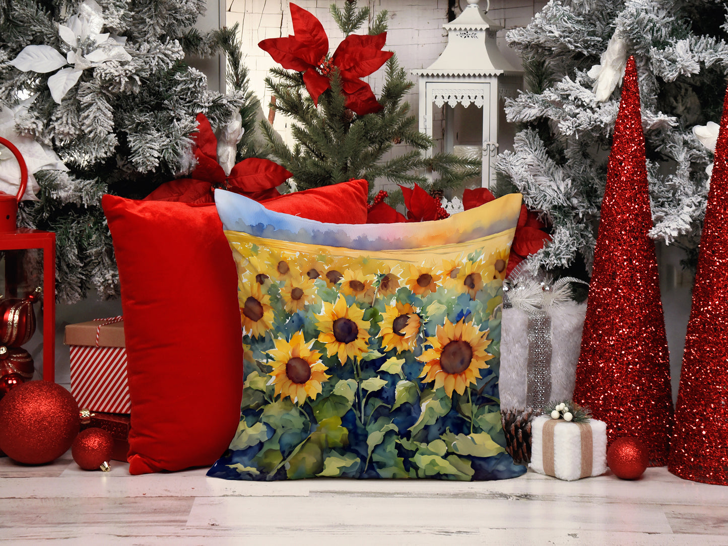 Sunflowers in Watercolor Throw Pillow