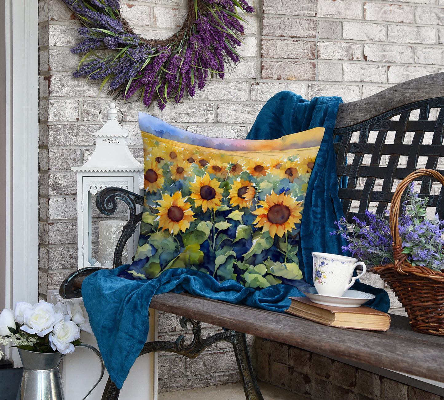 Sunflowers in Watercolor Throw Pillow