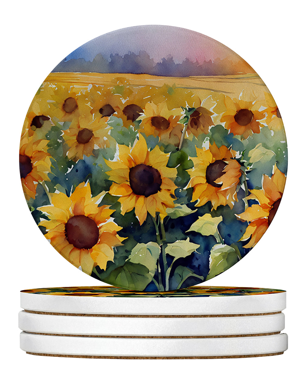 Buy this Sunflowers in Watercolor Large Sandstone Coasters Pack of 4