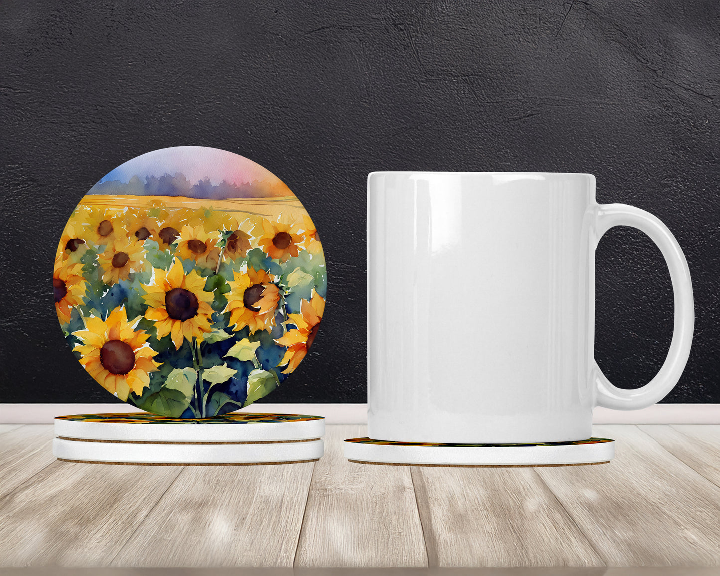 Sunflowers in Watercolor Large Sandstone Coasters Pack of 4