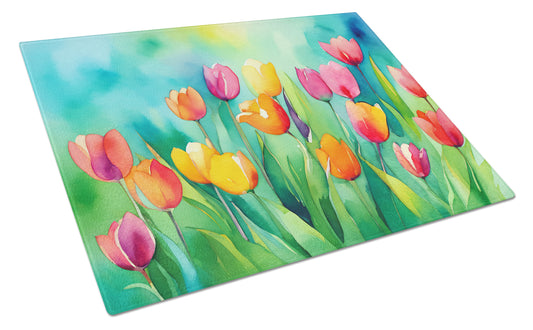 Buy this Tulips in Watercolor Glass Cutting Board