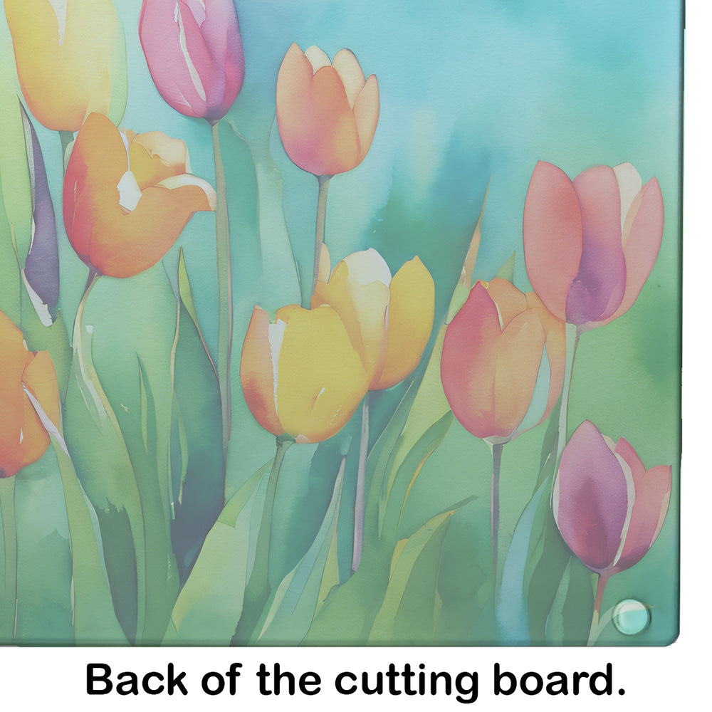 Tulips in Watercolor Glass Cutting Board