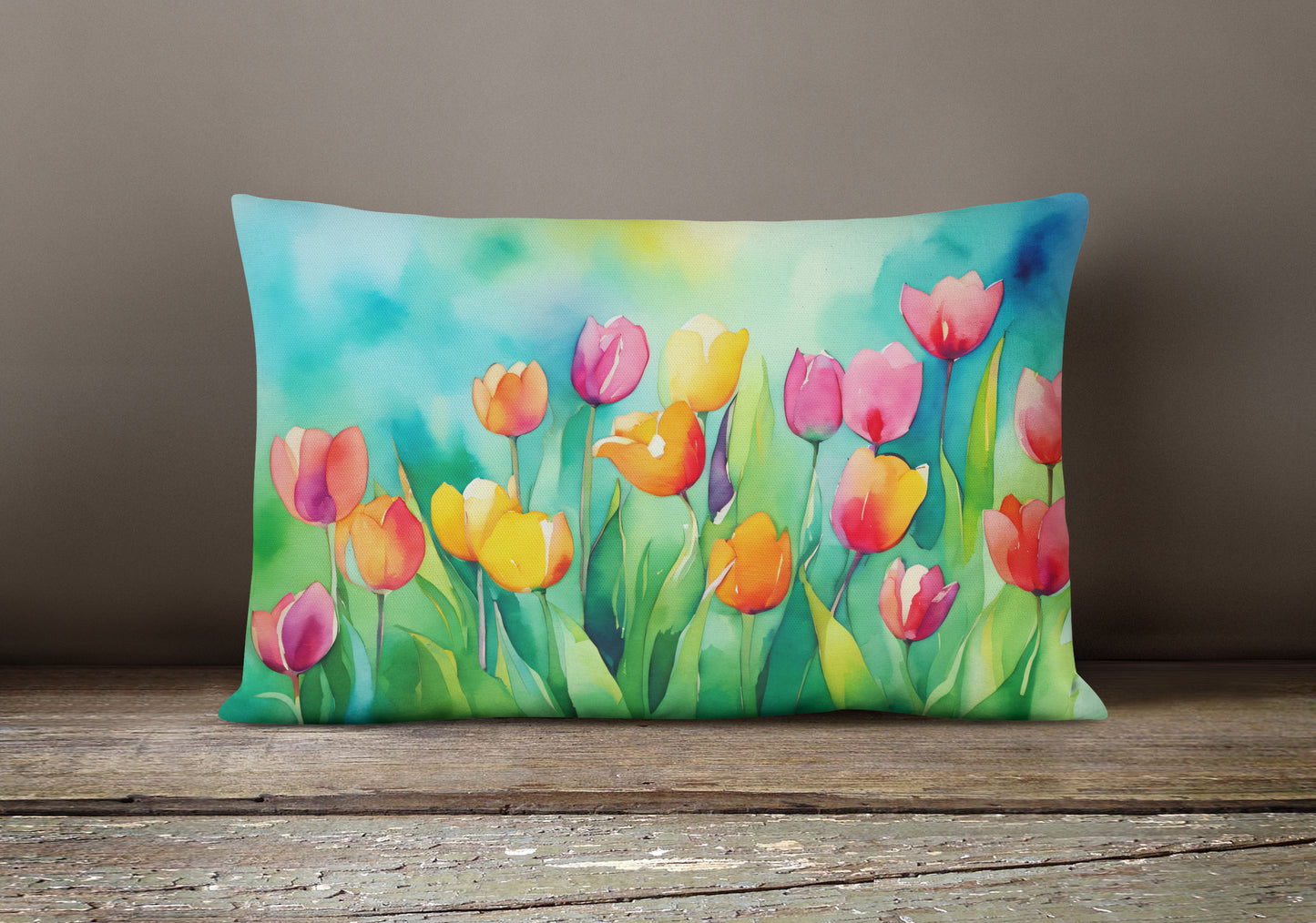 Tulips in Watercolor Throw Pillow