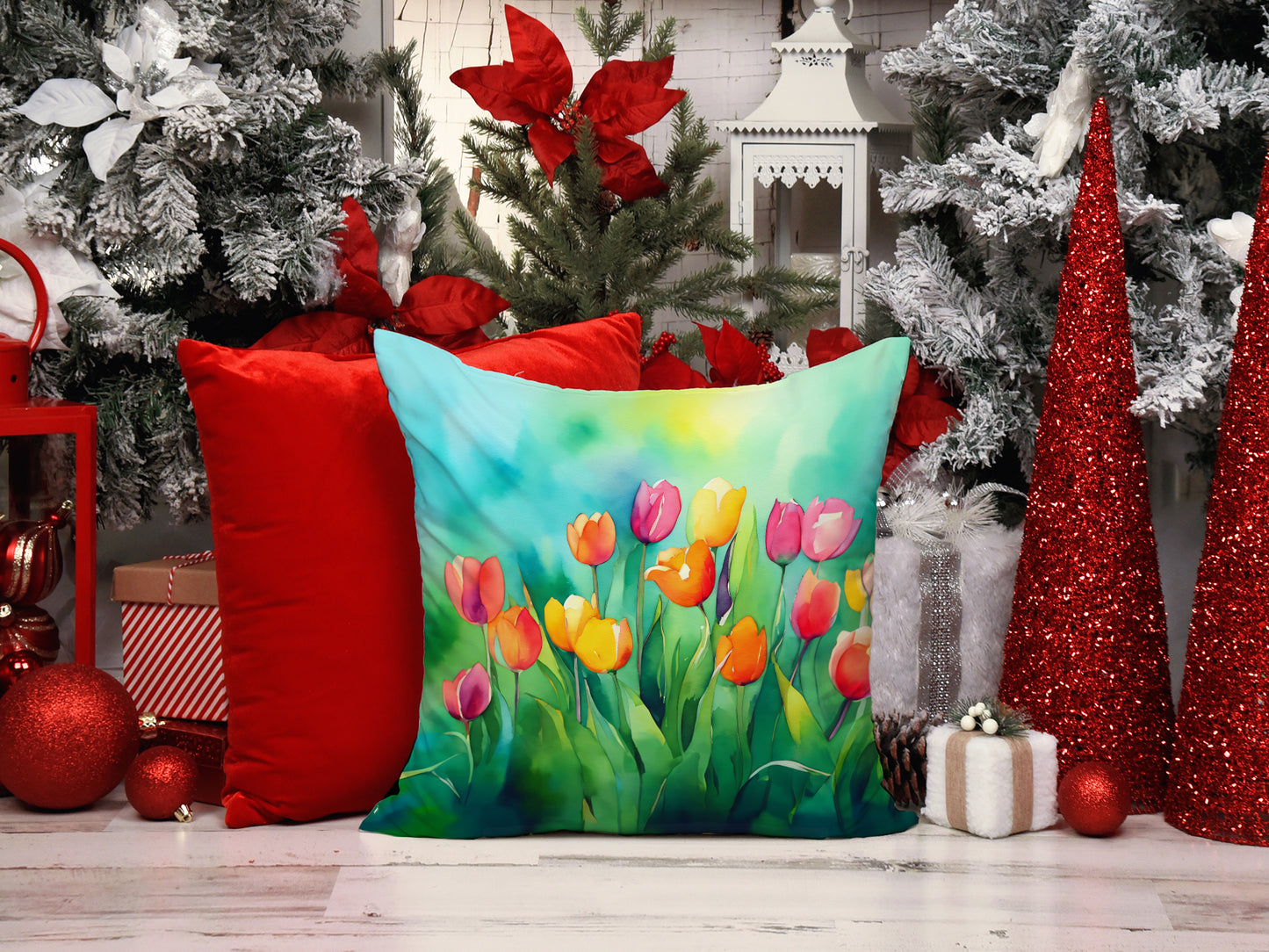 Tulips in Watercolor Throw Pillow