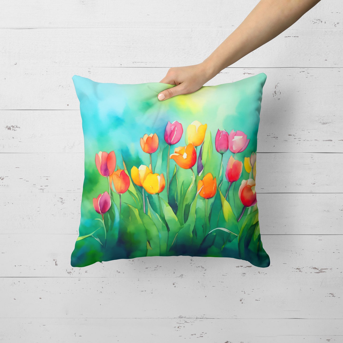 Tulips in Watercolor Throw Pillow