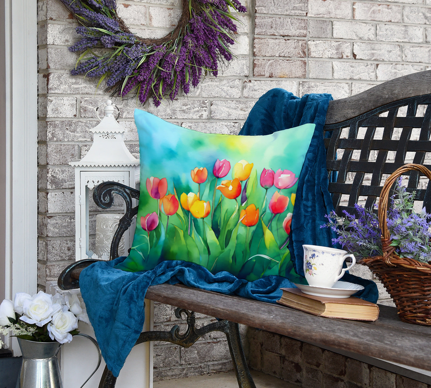 Tulips in Watercolor Throw Pillow