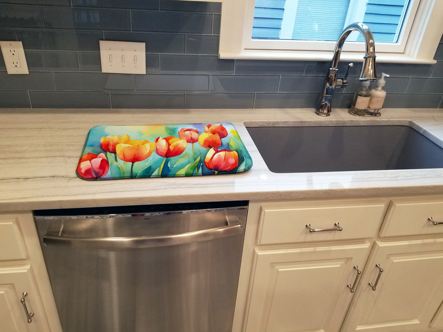 Tulips in Watercolor Dish Drying Mat