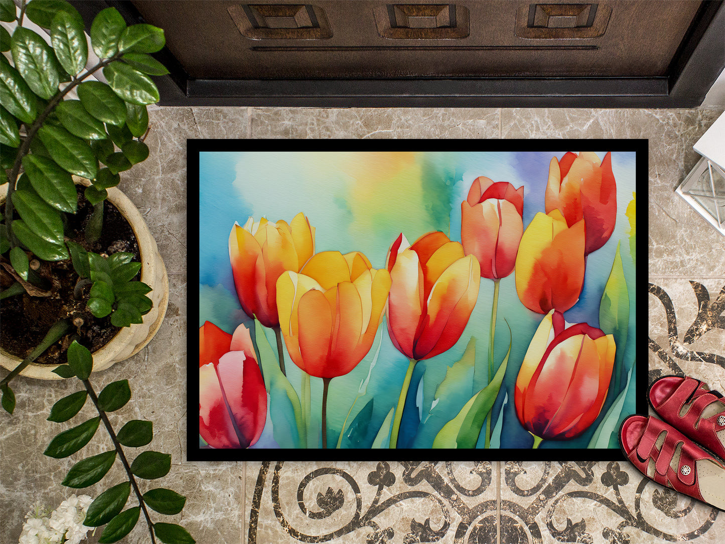 Tulips in Watercolor Doormat