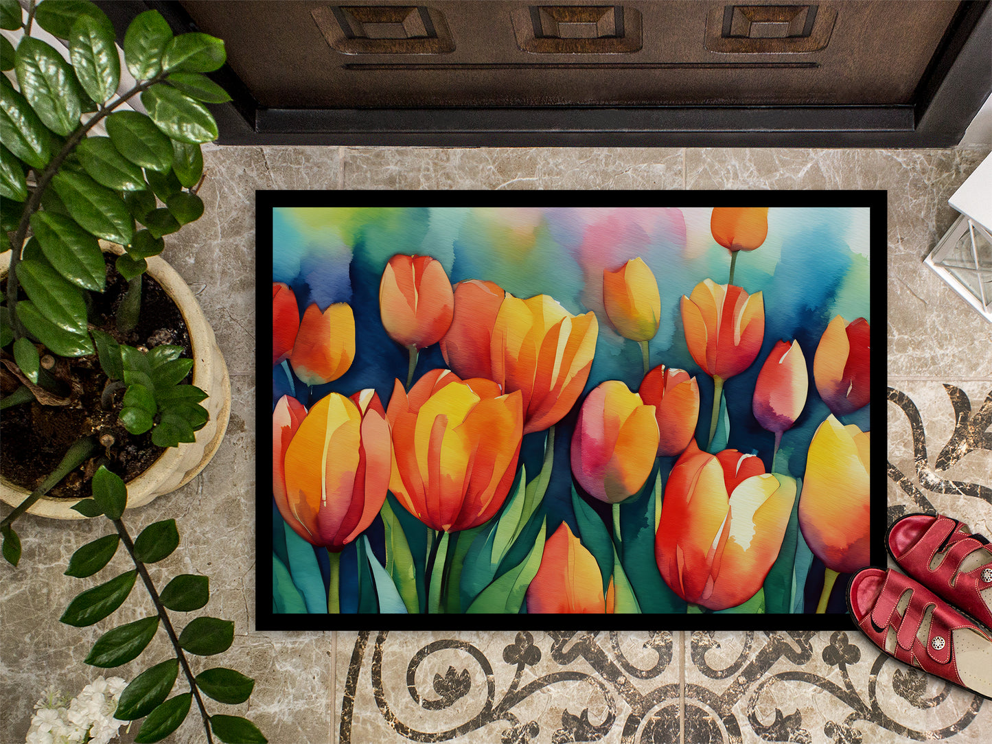 Tulips in Watercolor Doormat