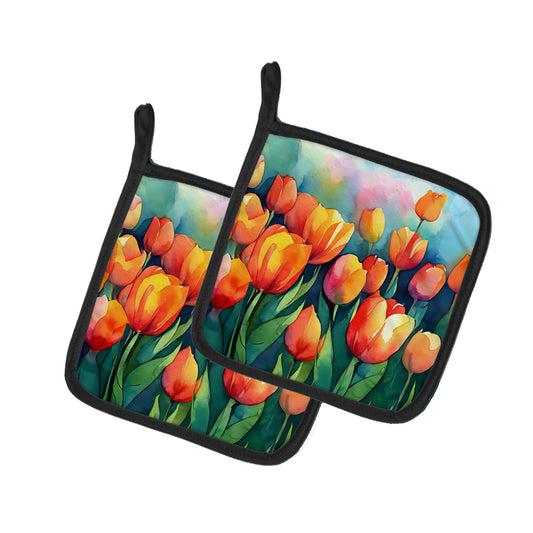 Buy this Tulips in Watercolor Pair of Pot Holders