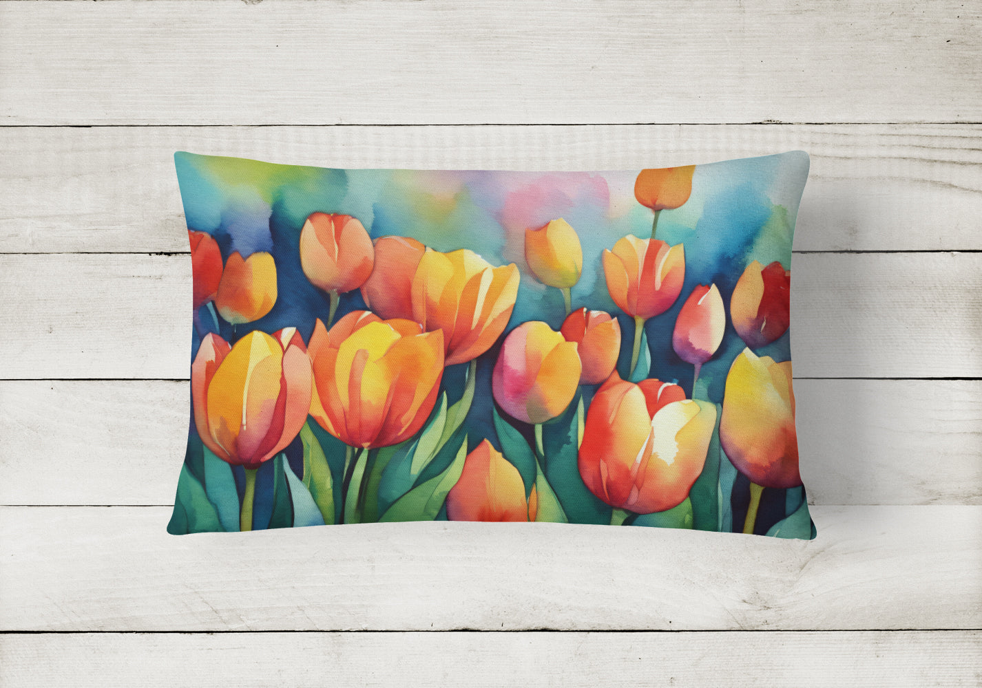 Tulips in Watercolor Throw Pillow