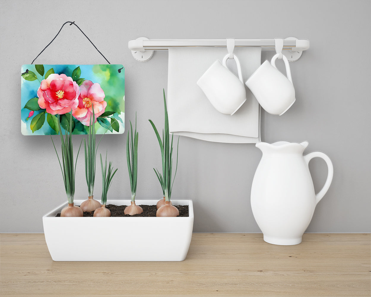 Alabama Camellia in Watercolor Wall or Door Hanging Prints