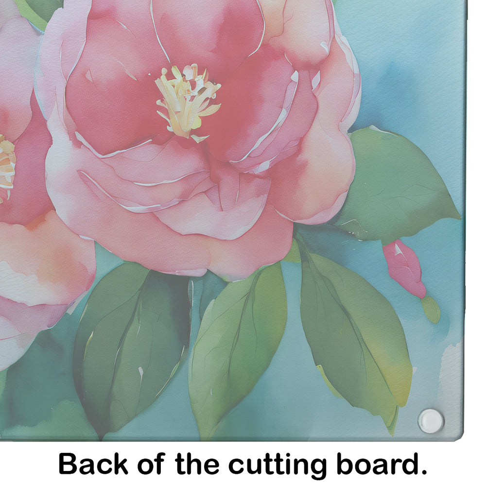 Alabama Camellia in Watercolor Glass Cutting Board