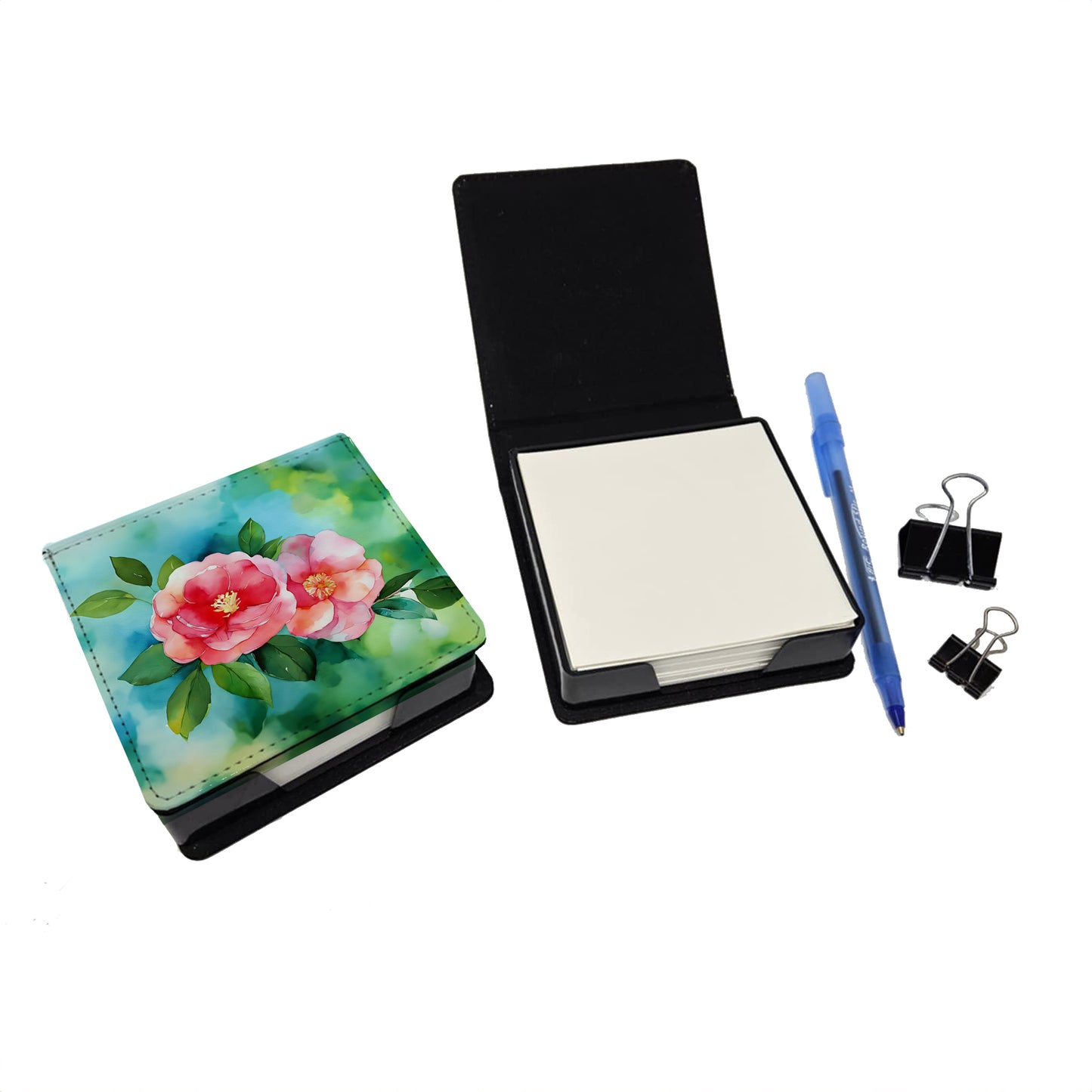 Alabama Camellia in Watercolor PU Leather Note Paper Holder