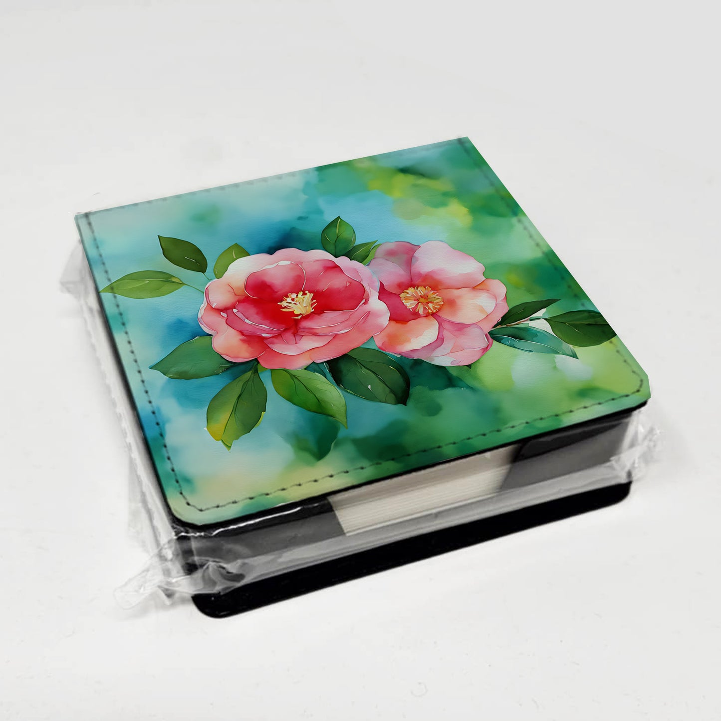 Alabama Camellia in Watercolor PU Leather Note Paper Holder