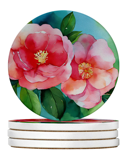 Buy this Alabama Camellia in Watercolor Large Sandstone Coasters Pack of 4