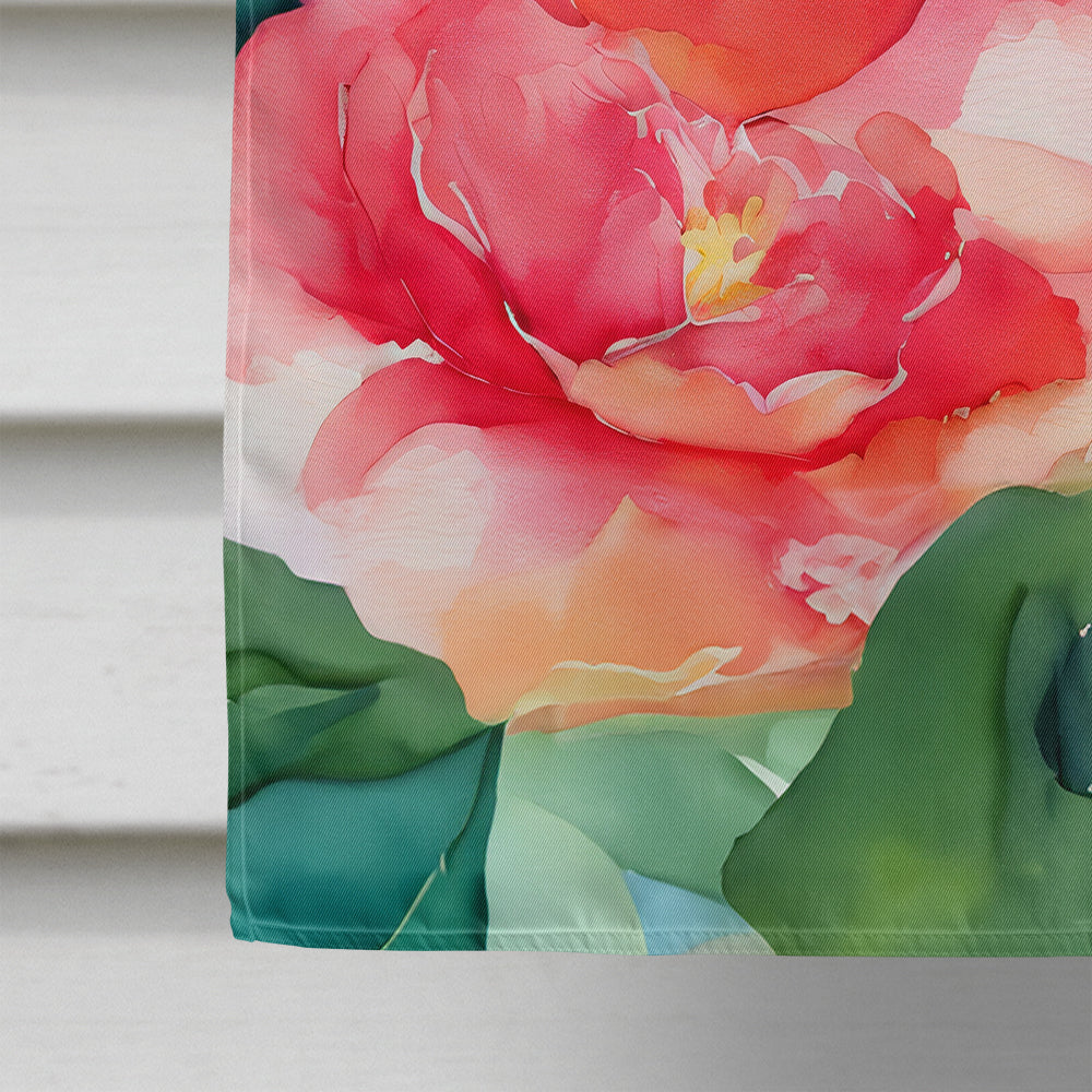 Alabama Camellia in Watercolor House Flag