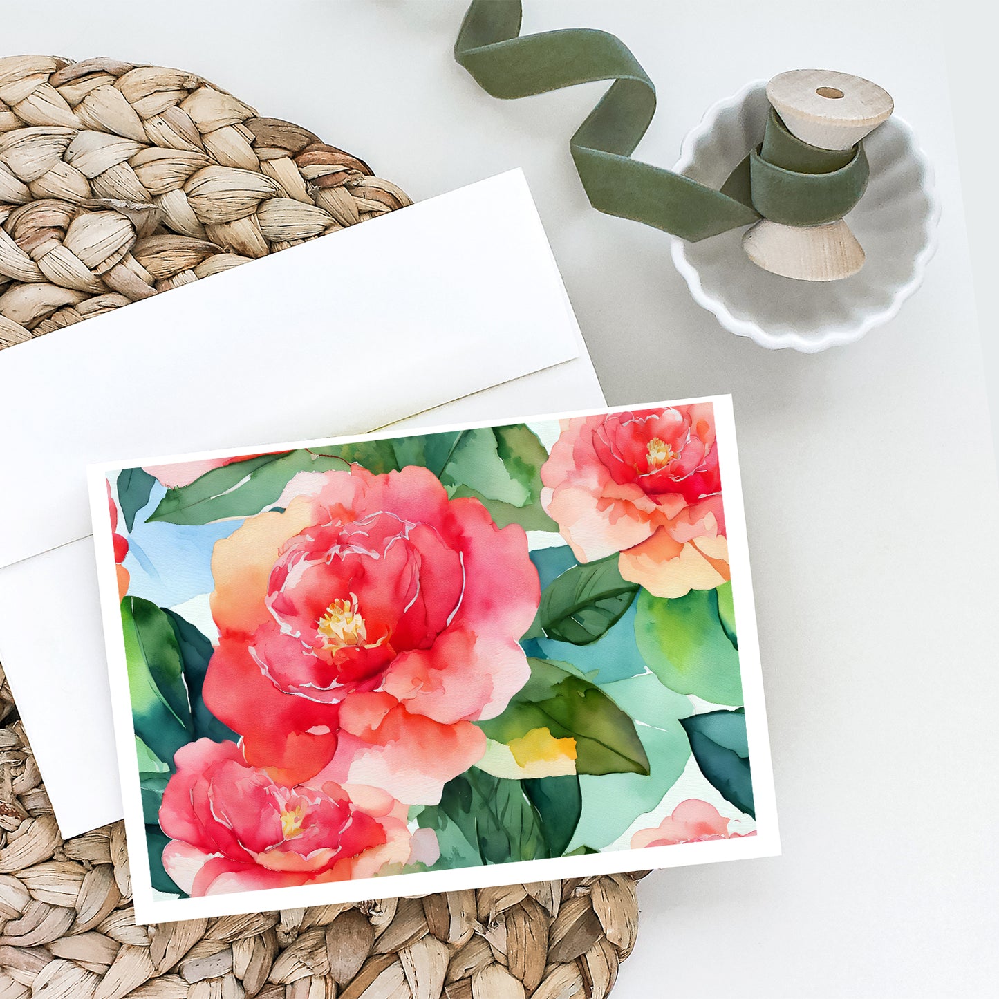 Alabama Camellia in Watercolor Greeting Cards Pack of 8