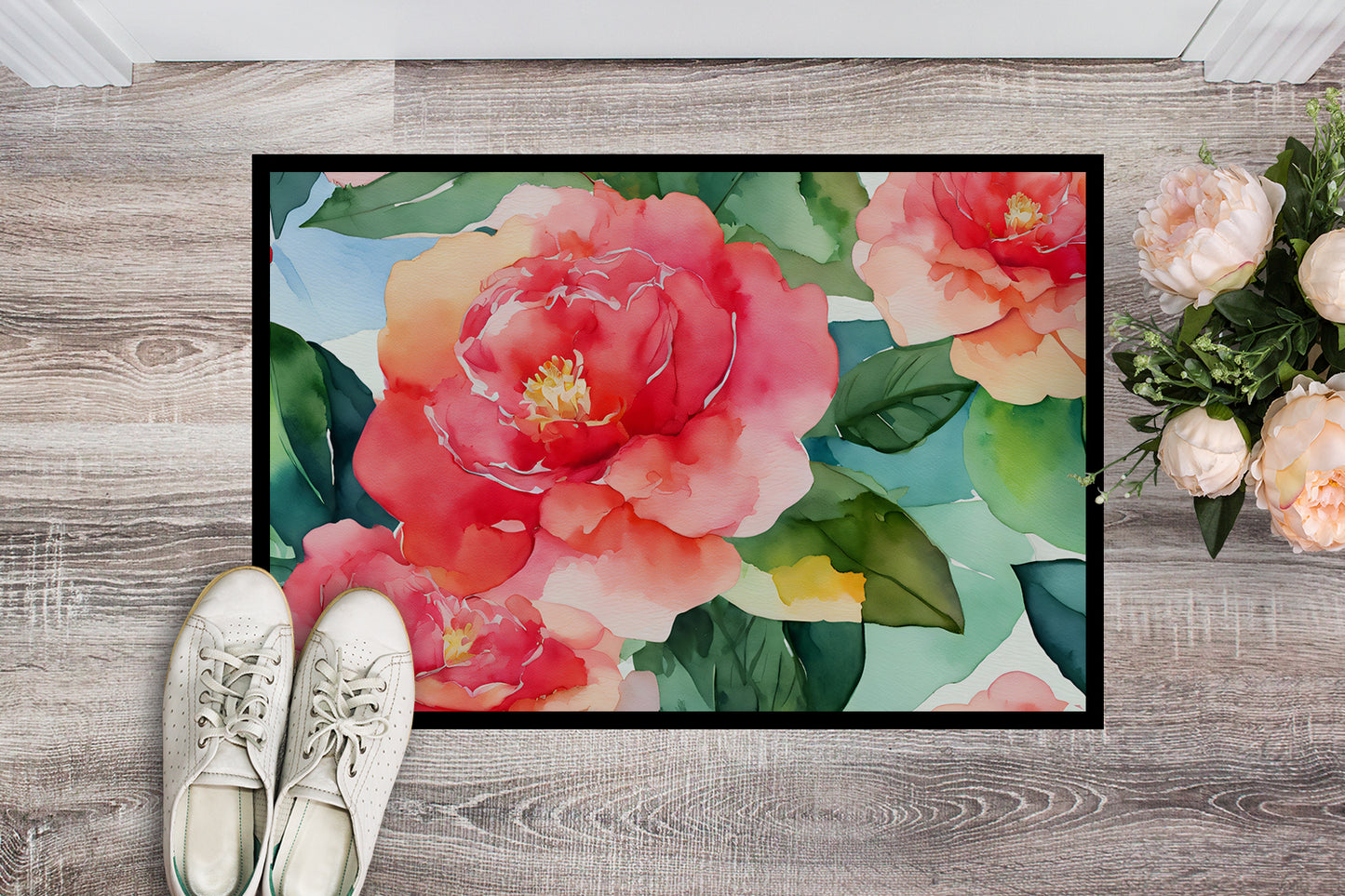 Alabama Camellia in Watercolor Doormat