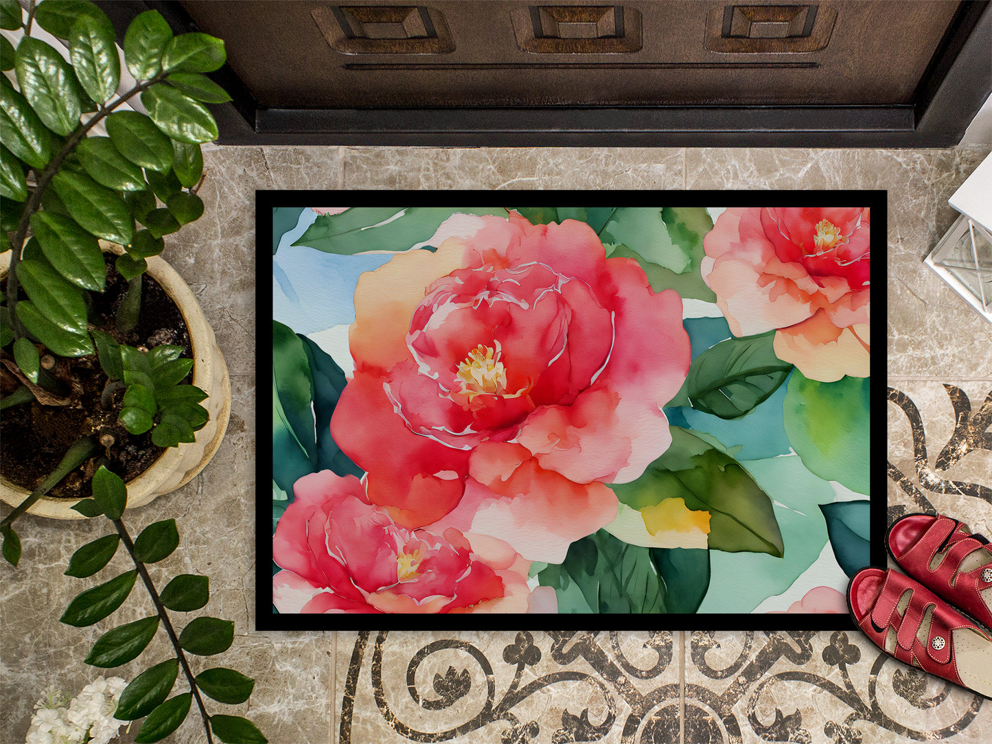 Alabama Camellia in Watercolor Doormat