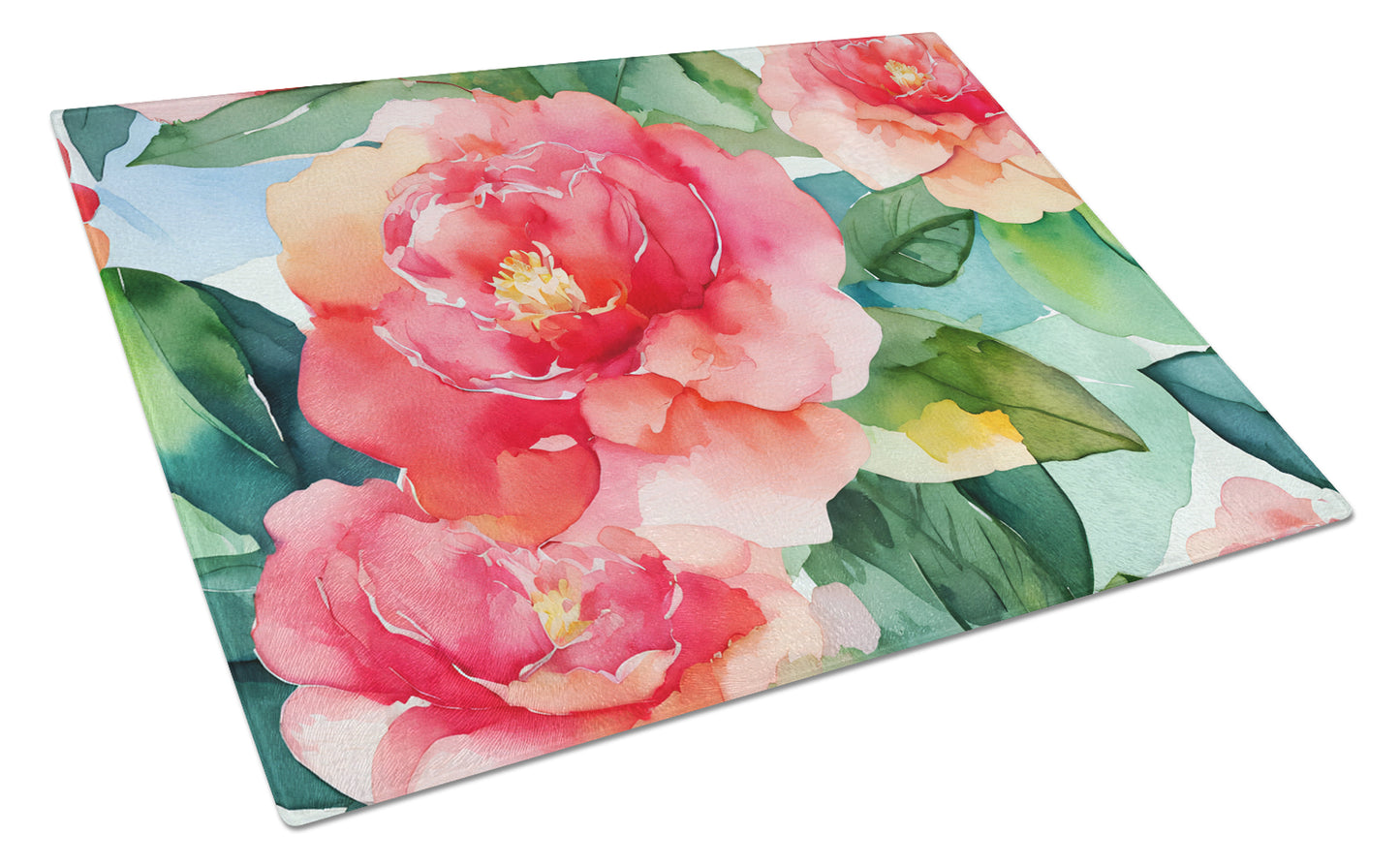 Buy this Alabama Camellia in Watercolor Glass Cutting Board