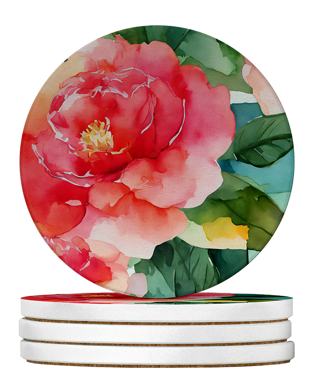 Buy this Alabama Camellia in Watercolor Large Sandstone Coasters Pack of 4