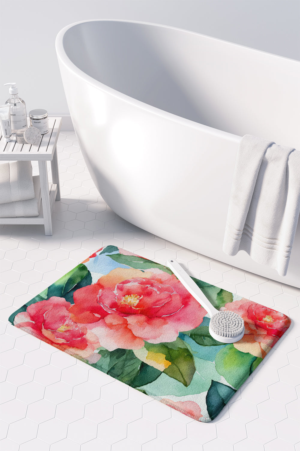 Alabama Camellia in Watercolor Memory Foam Kitchen Mat