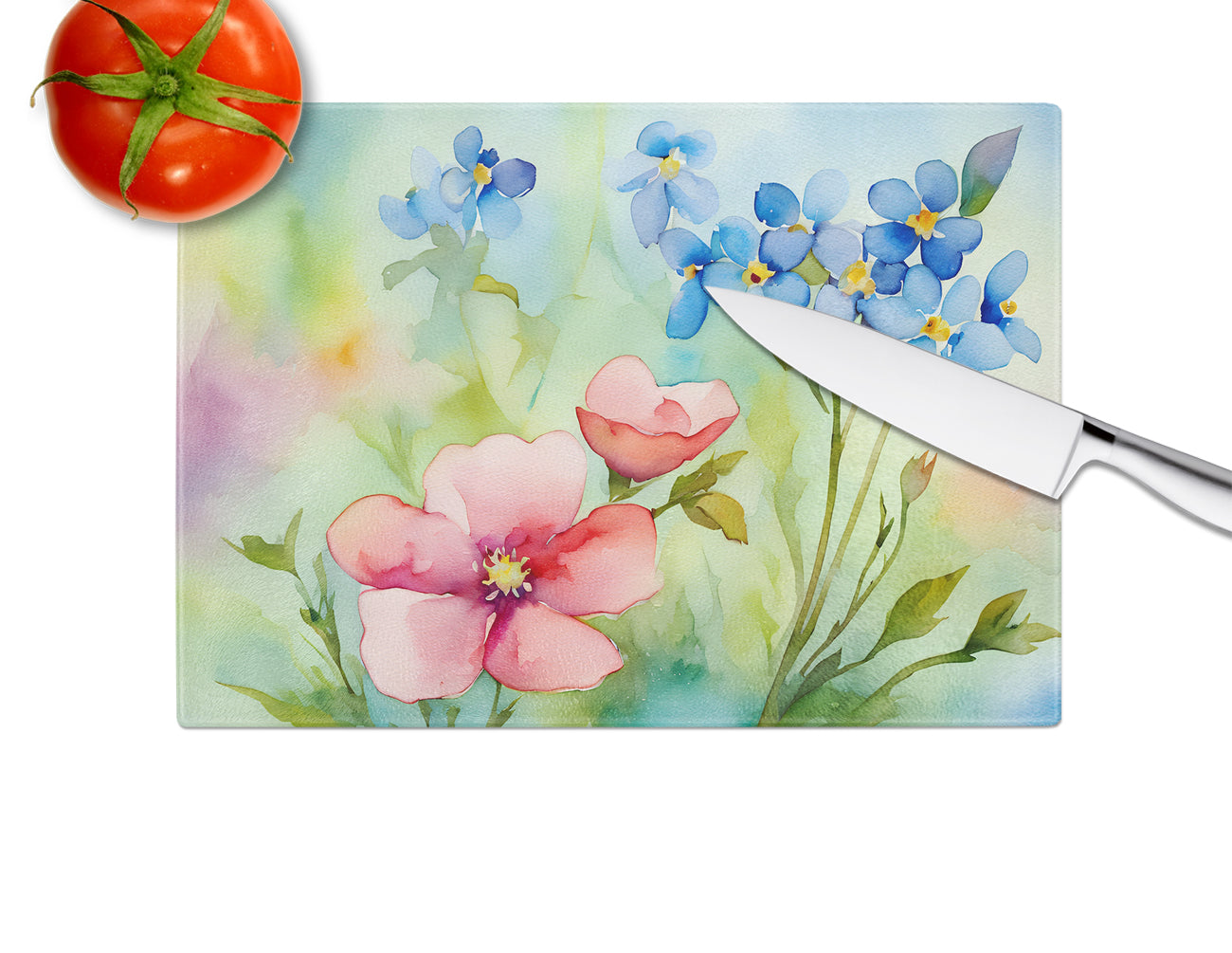 Alaska Forget-me-nots in Watercolor Glass Cutting Board