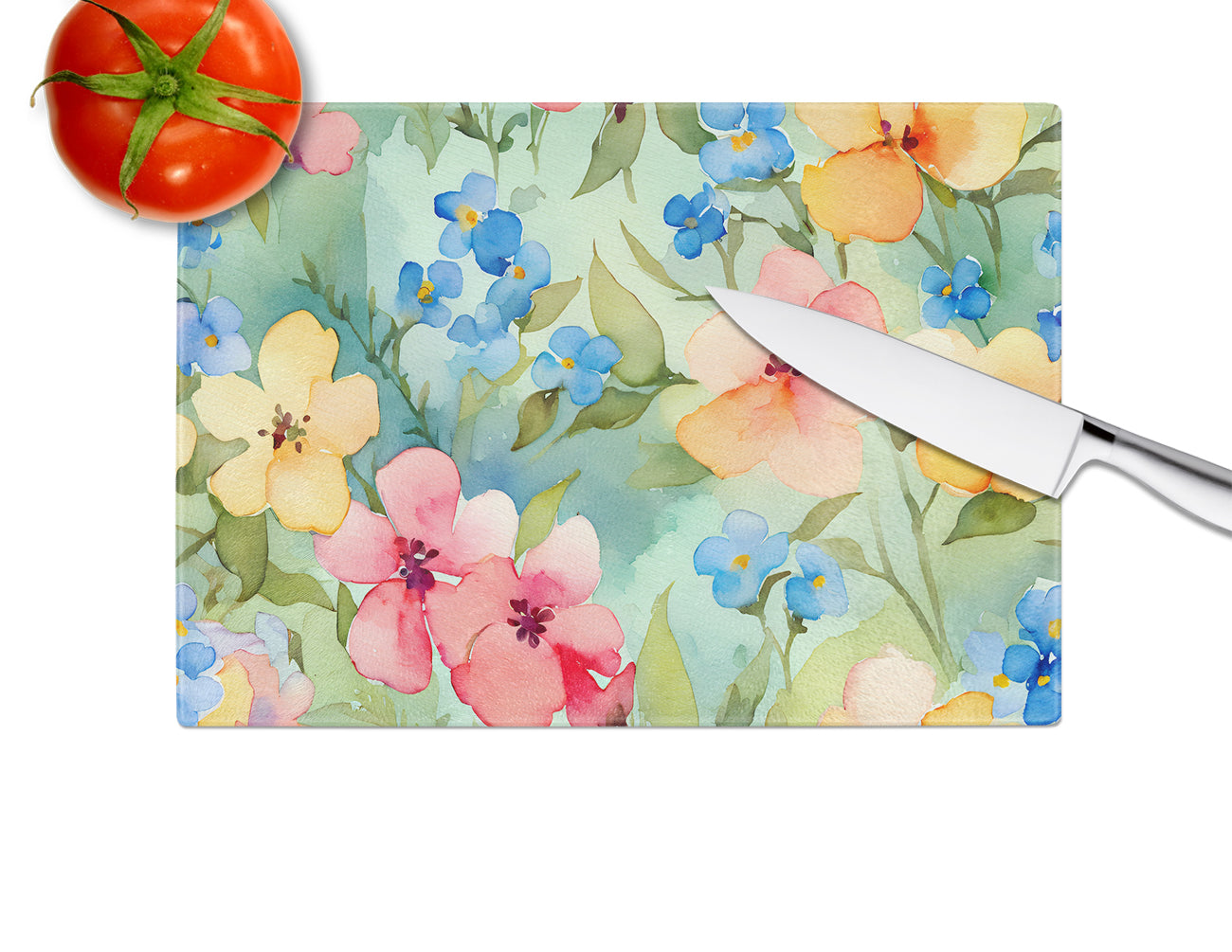 Alaska Forget-me-nots in Watercolor Glass Cutting Board