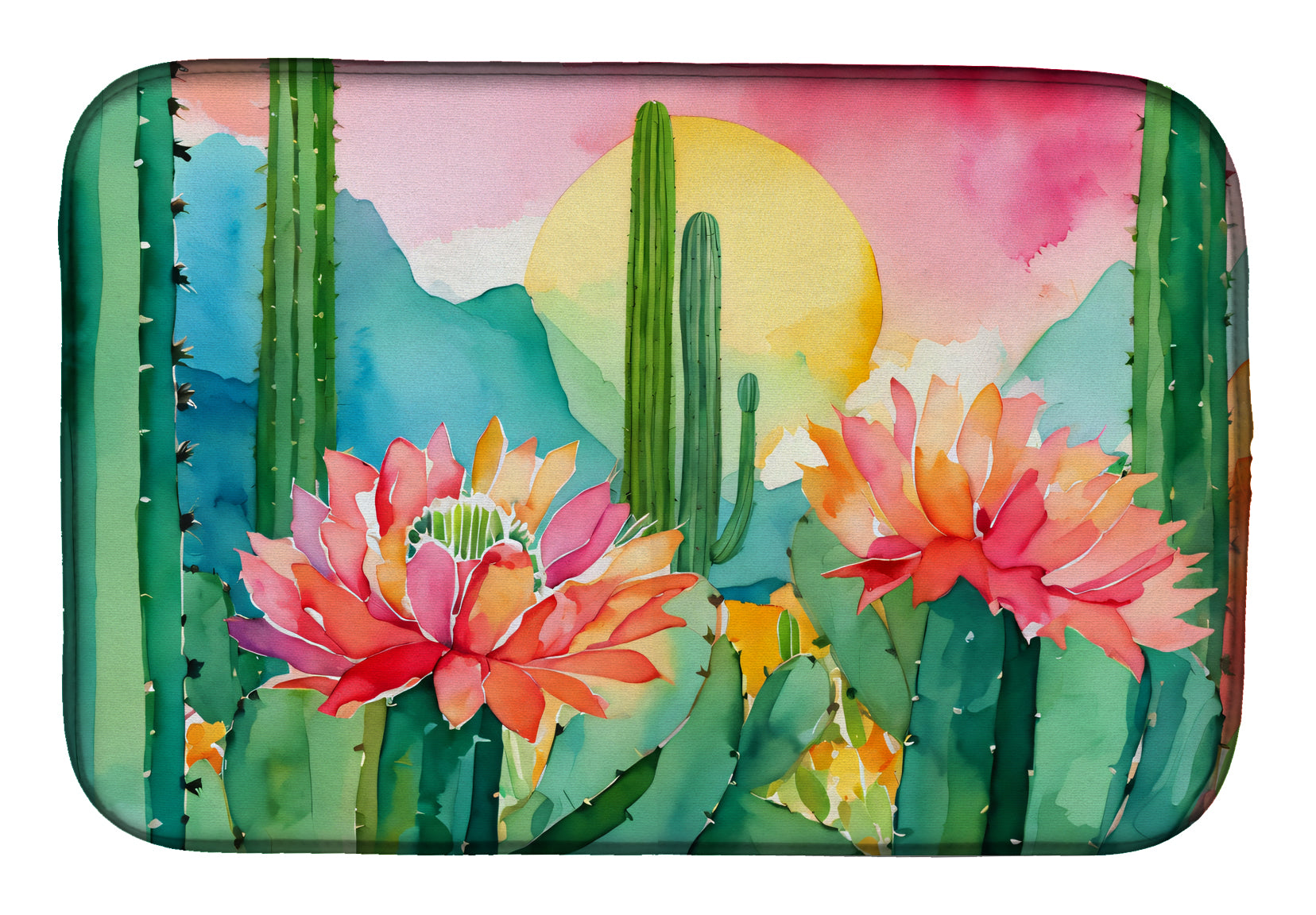 Buy this Arizona Saguaro Cactus Blossom in Watercolor Dish Drying Mat