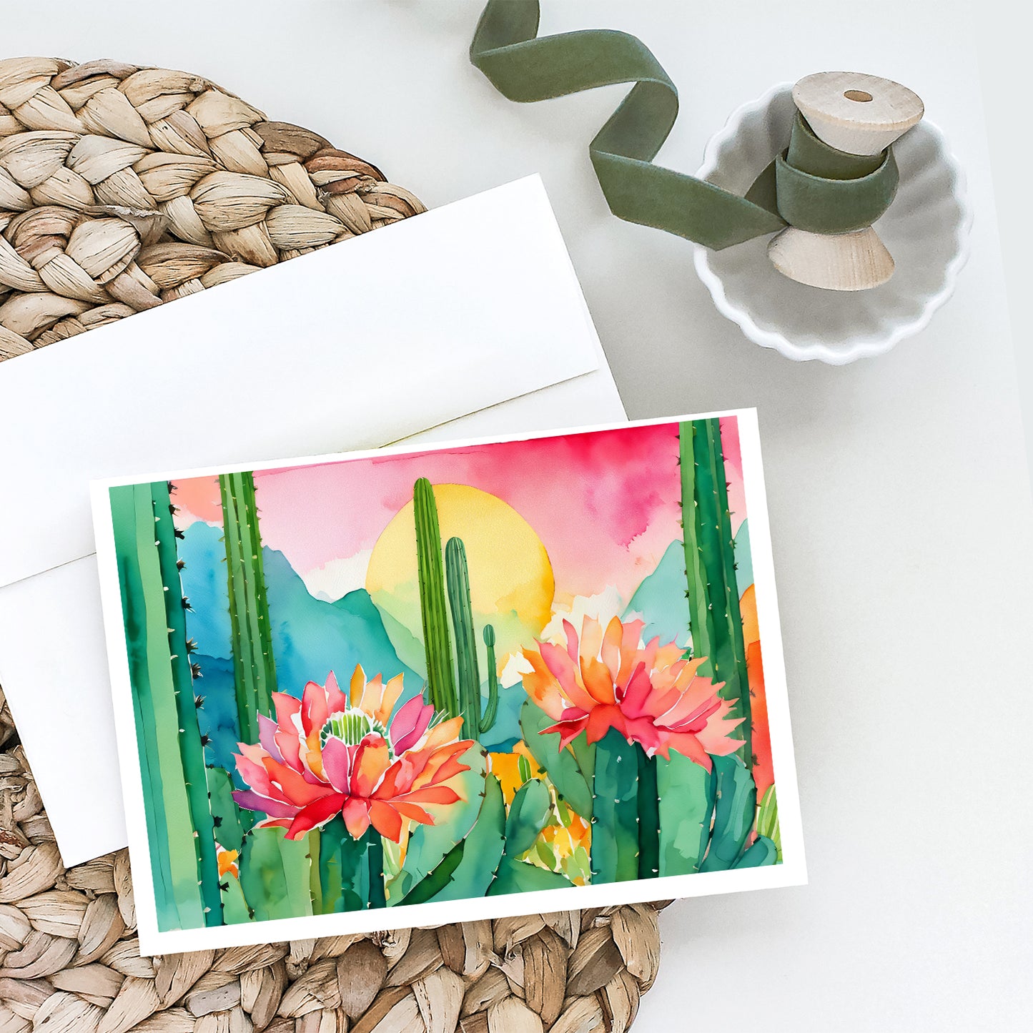 Arizona Saguaro Cactus Blossom in Watercolor Greeting Cards Pack of 8